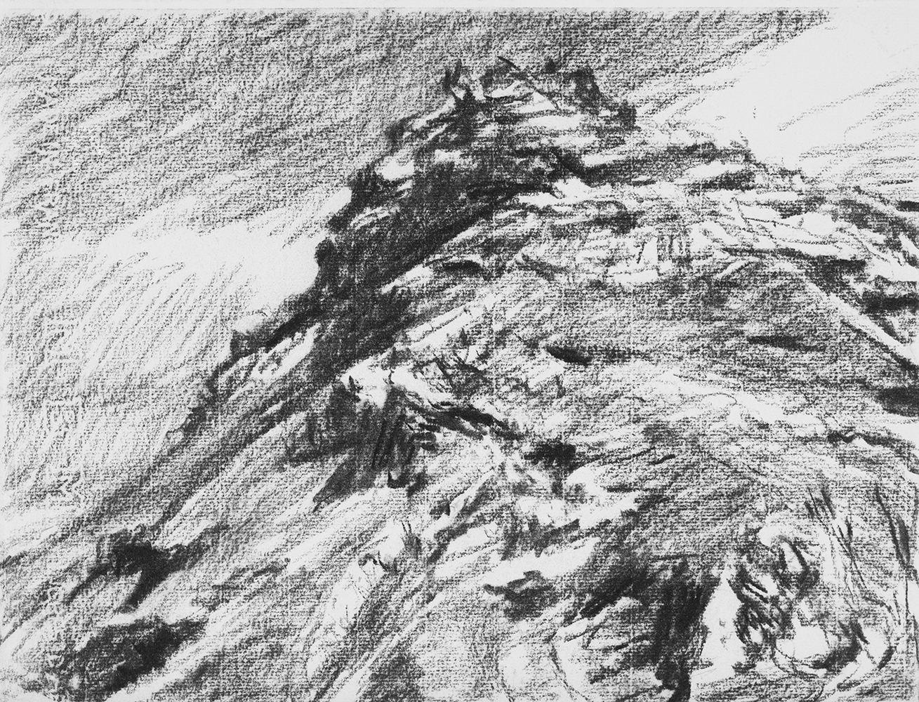 Masses, relief, mouvement [Masses, landform, movement]fusain sur papier25 x 32,5 cm, 2024