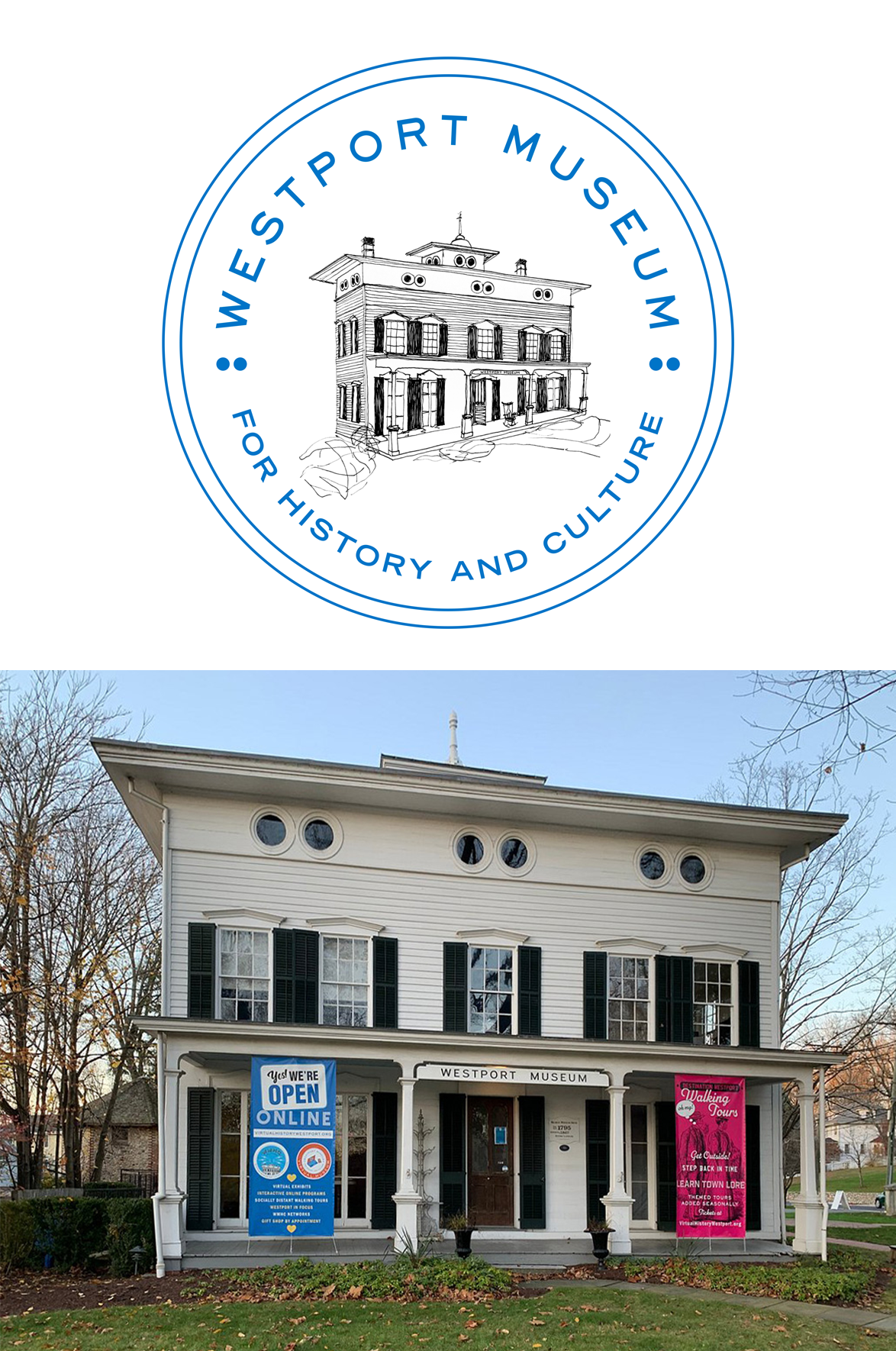 Westport Museum; Roles: Graphic designer, illustrator Identity, environmental graphics (exhibition banners pictured in photograph and other exhibition graphics)