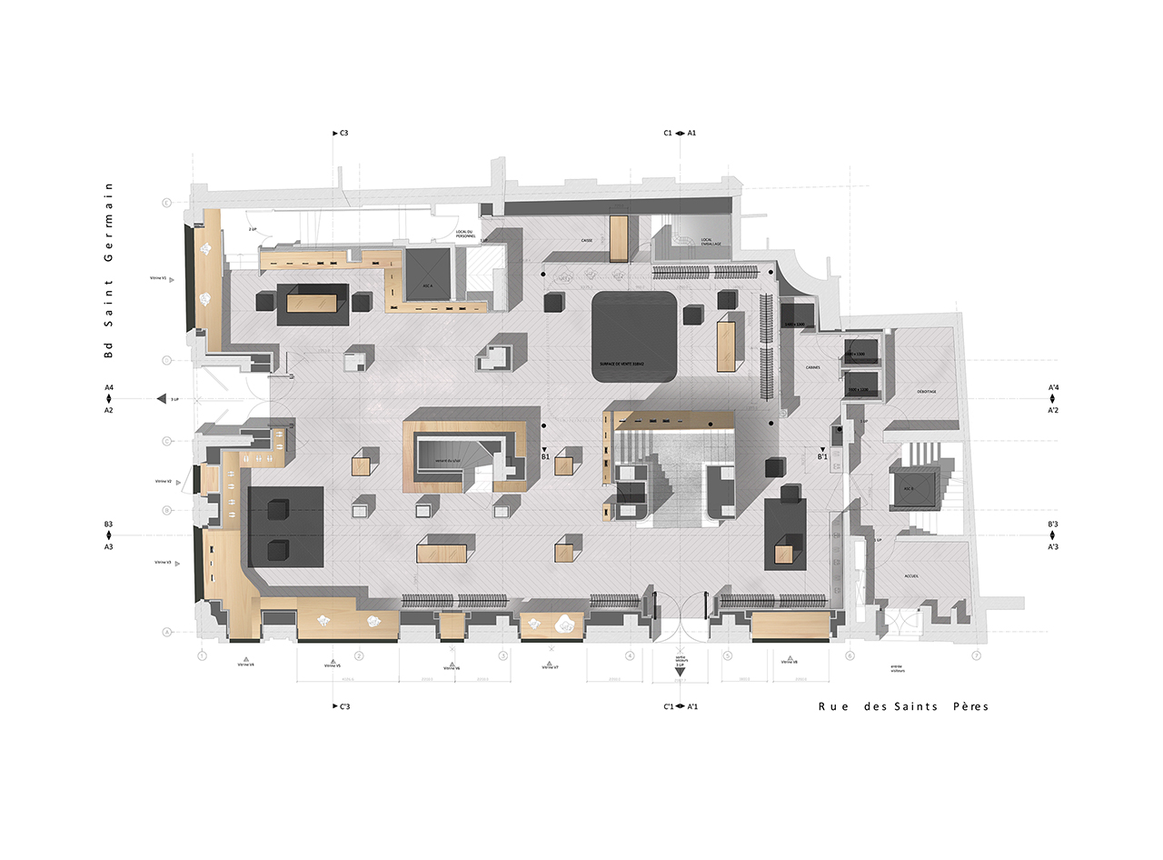 Dessinateur plans d'execution pour Atelier UTO (Tous droits réservés) - boutique Sonia Rykiel 500m2 - Saint Germain des prés - Paris FR - Crédits photo Jules Rodet