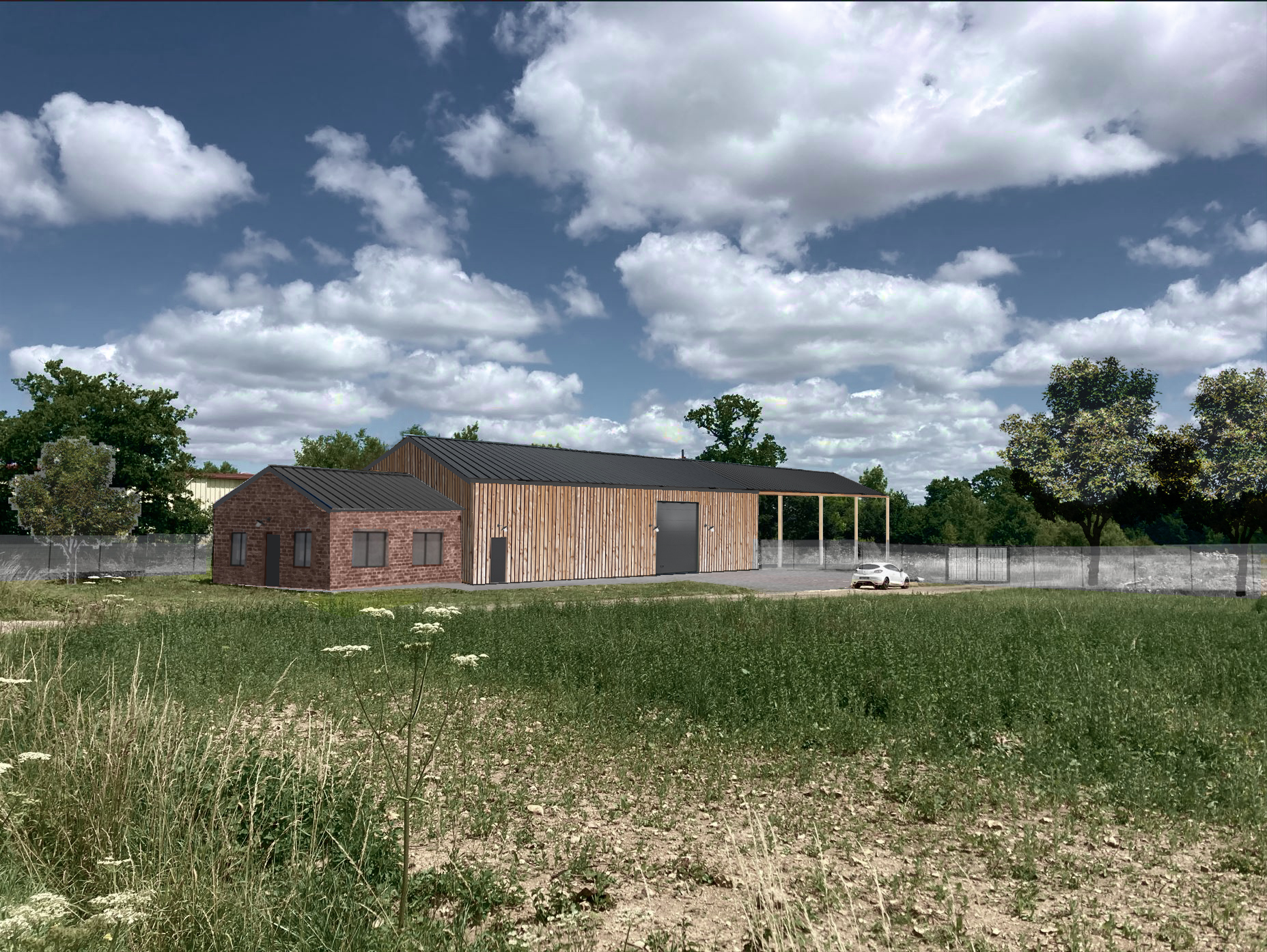 Enveloppe d'un bâti béton abandonné, création d'un hangar à Meaucé (28) PC 2022 obtenu