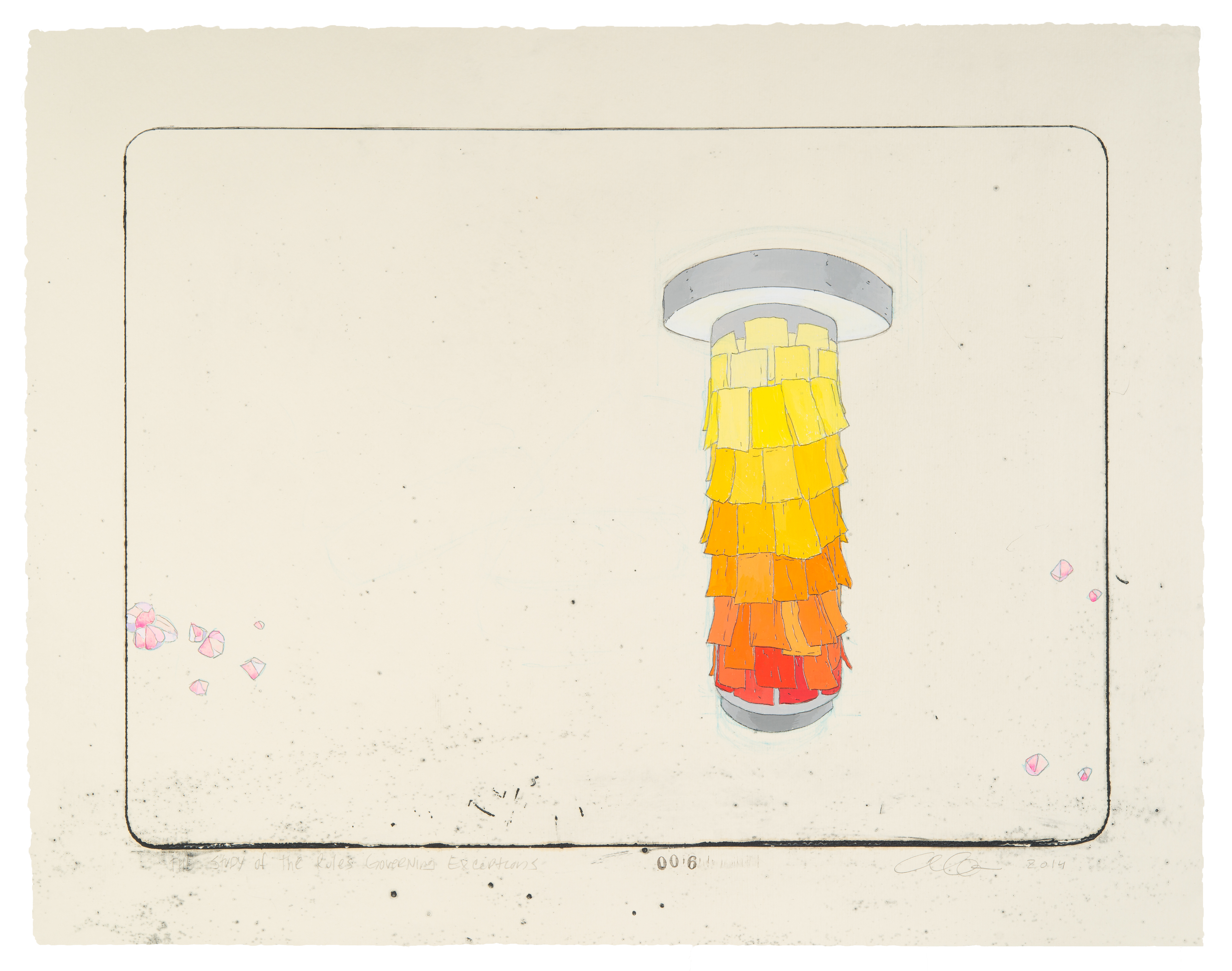 The Study of the Rules Governing Exceptions 006, etching with graphite, gouache on paper, 18 x 24