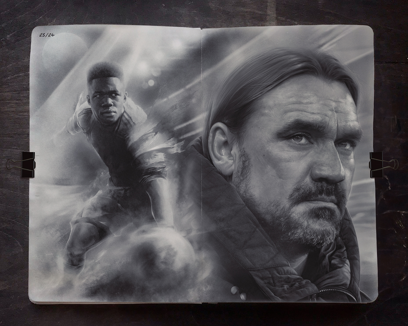 Dynamic sports illustration capturing the excitement of a 2023/24 Wembley final with vibrant colors, by John Tregoning