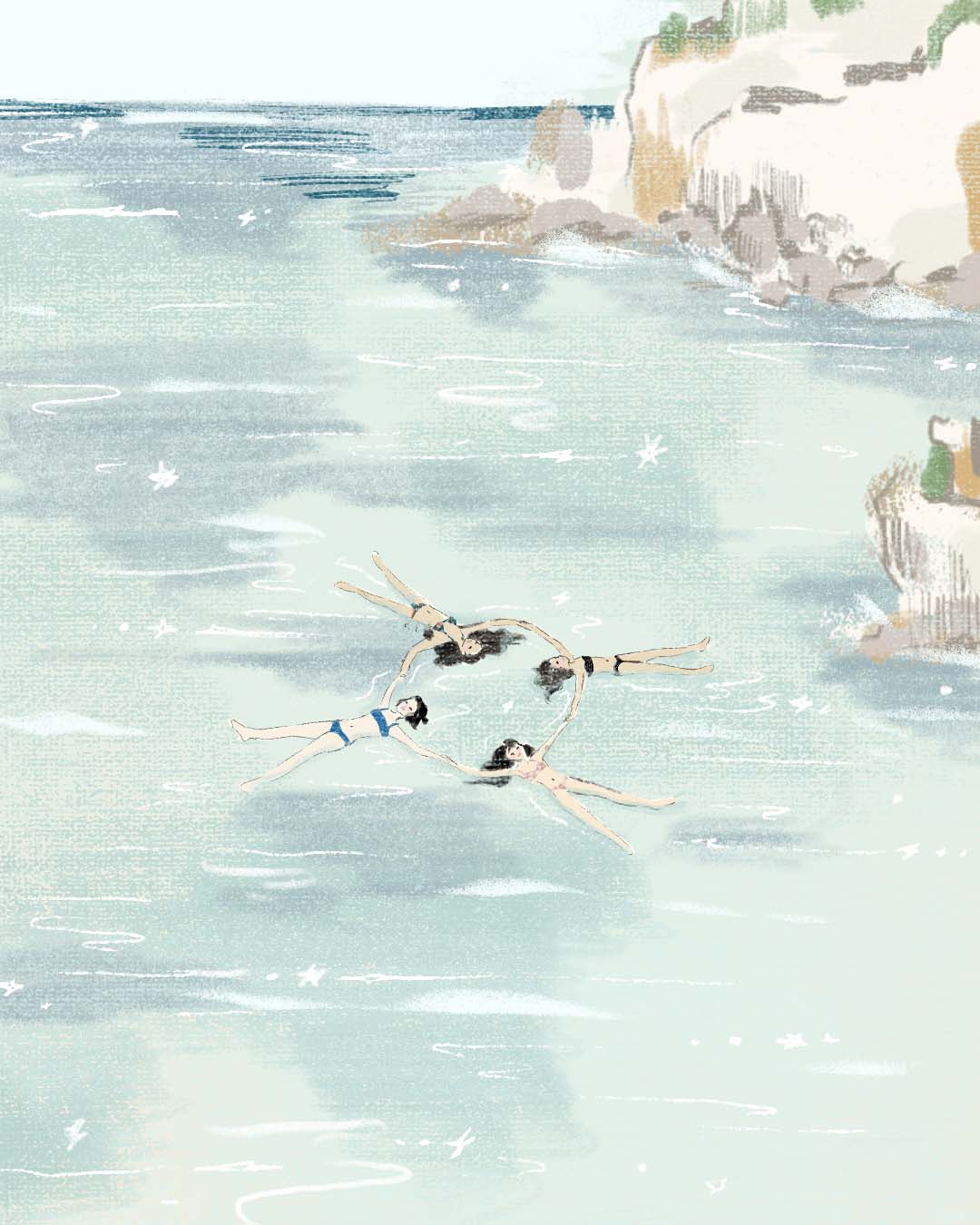 "Floating like starfish in Cala S'Almunia," personal work (digital illustration)