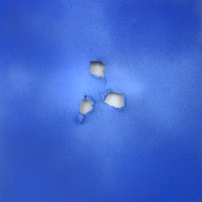kleifontanano #4, 2003, oil on aluminum with gunshot, 22x22 in