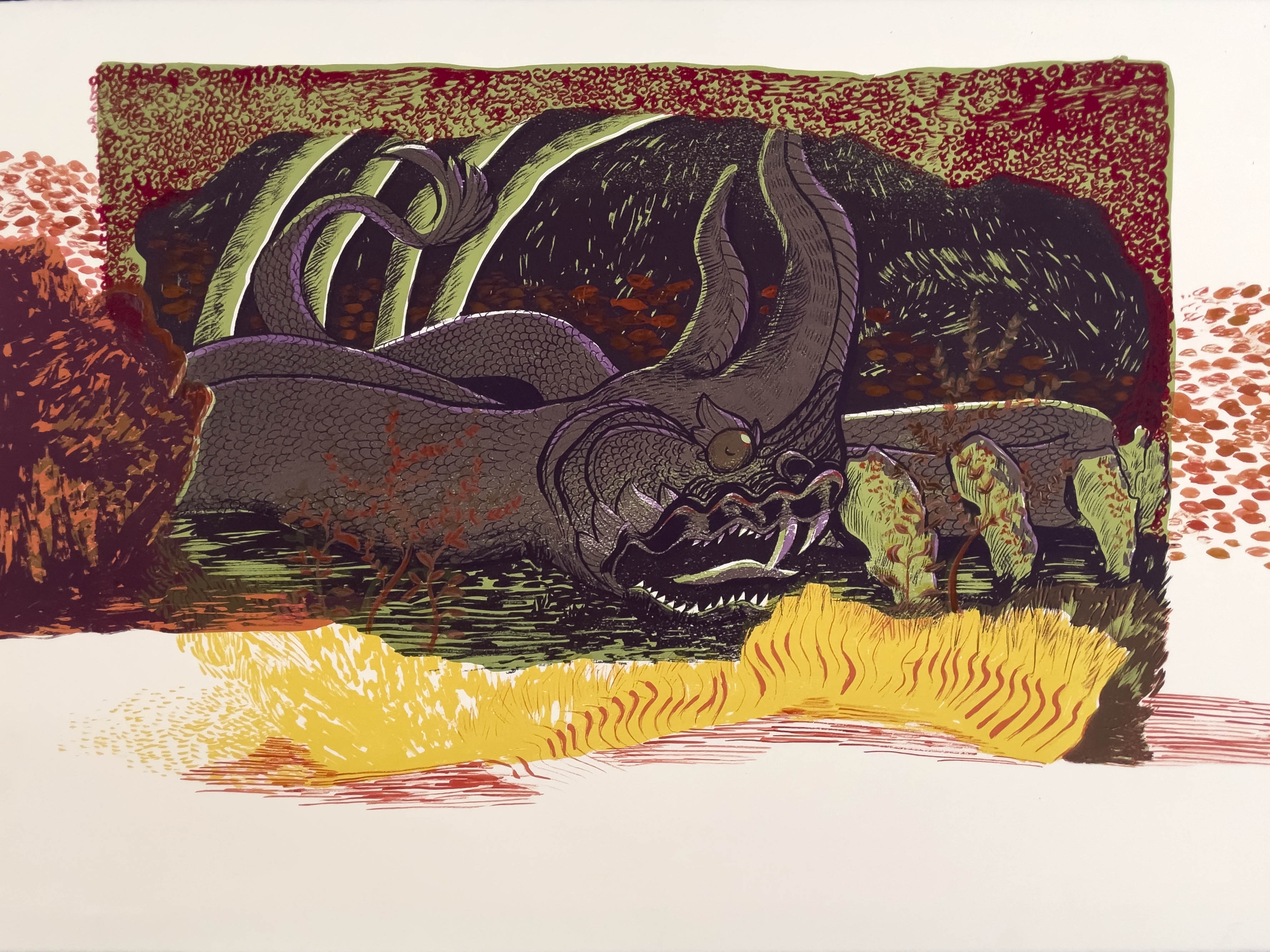 "Deepsea Guardian." Screenprint with gouache and colored pencil details. 22 in x 30 in. 2021.