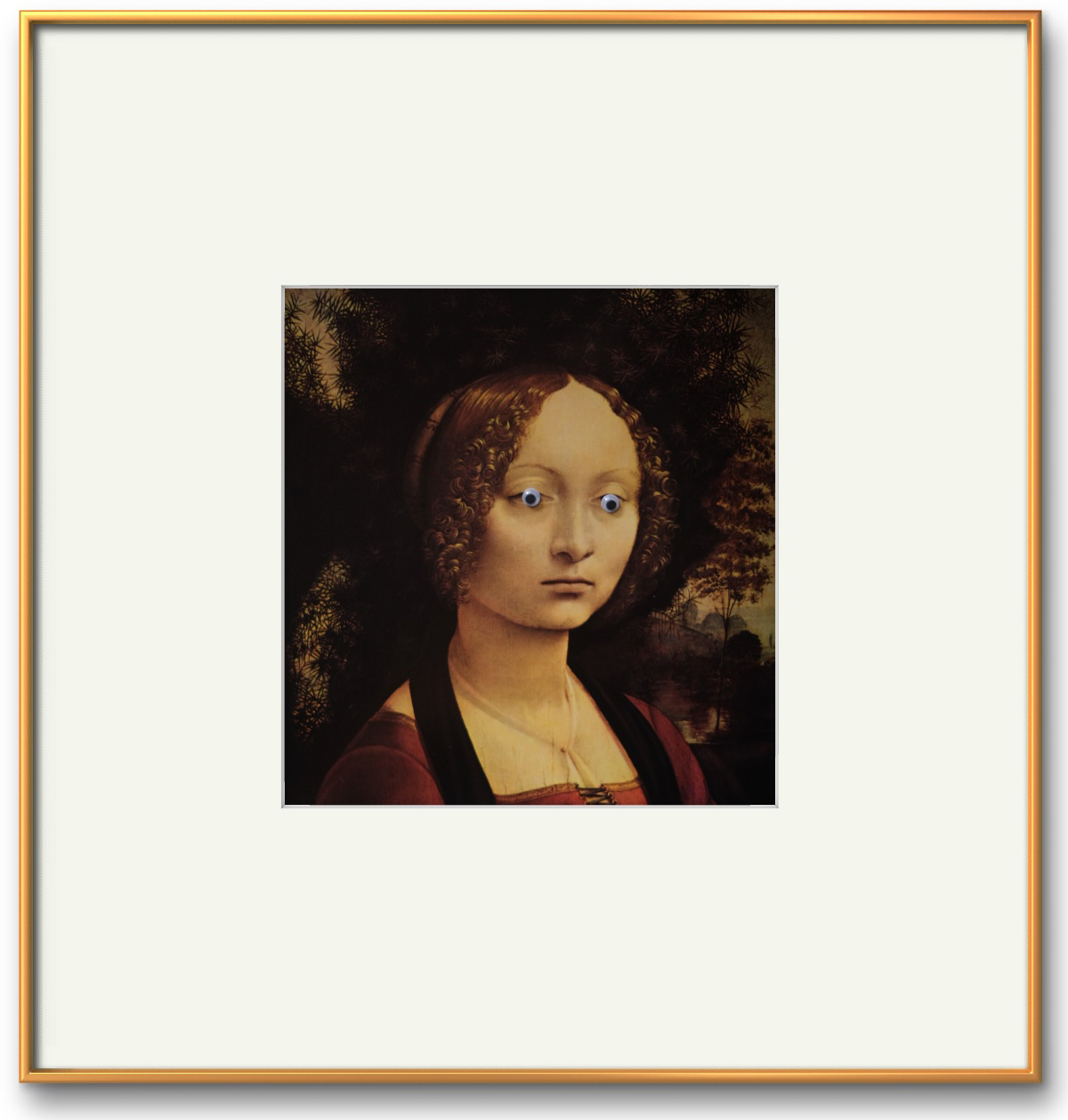 Ginevra de' Benci - LEONARDO DA VINCI (por volta de 1481) - GALERIA NACIONAL - WASHINGTON - simulação da moldura + passe-partout