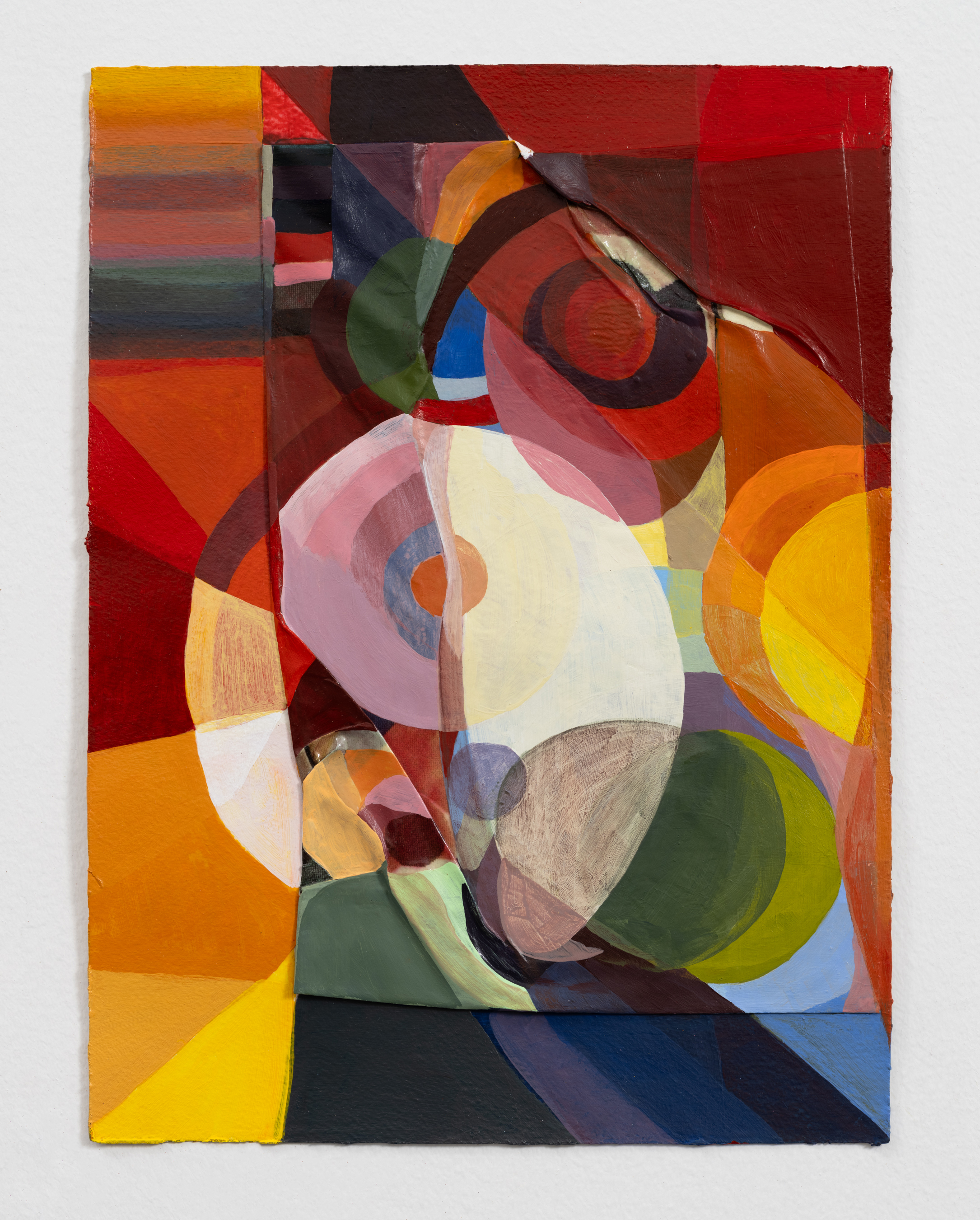 Untitled (Grandma&rsquo;s Embroidered Delaunay), 2024, 12 x 9 in, Acrylic on printed photograph on Arches paper