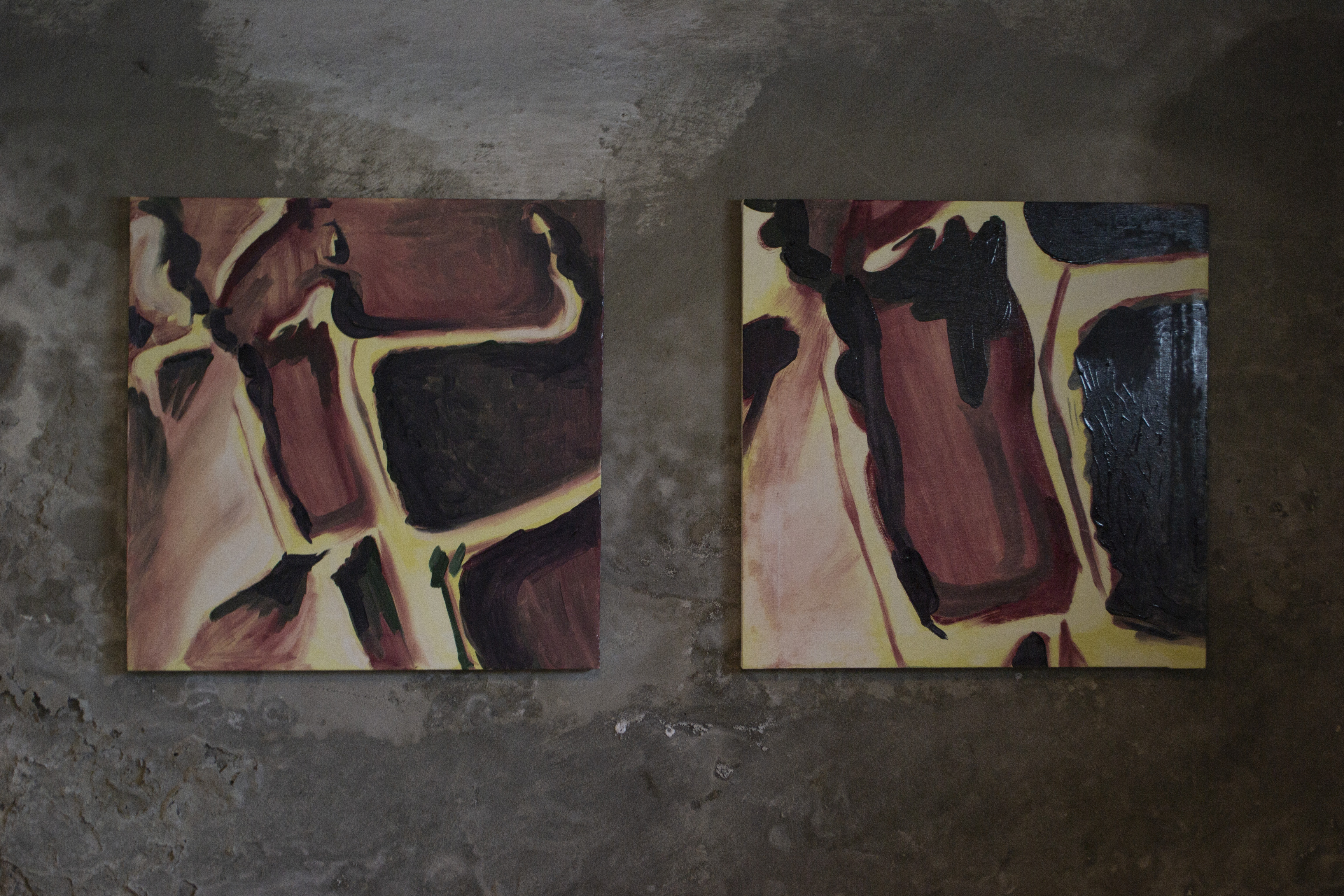 Zoom, zoom 3 Dip-Tych (Angustus Labyrintus), 2025, Oil on canvas, 60x60cm (x2).