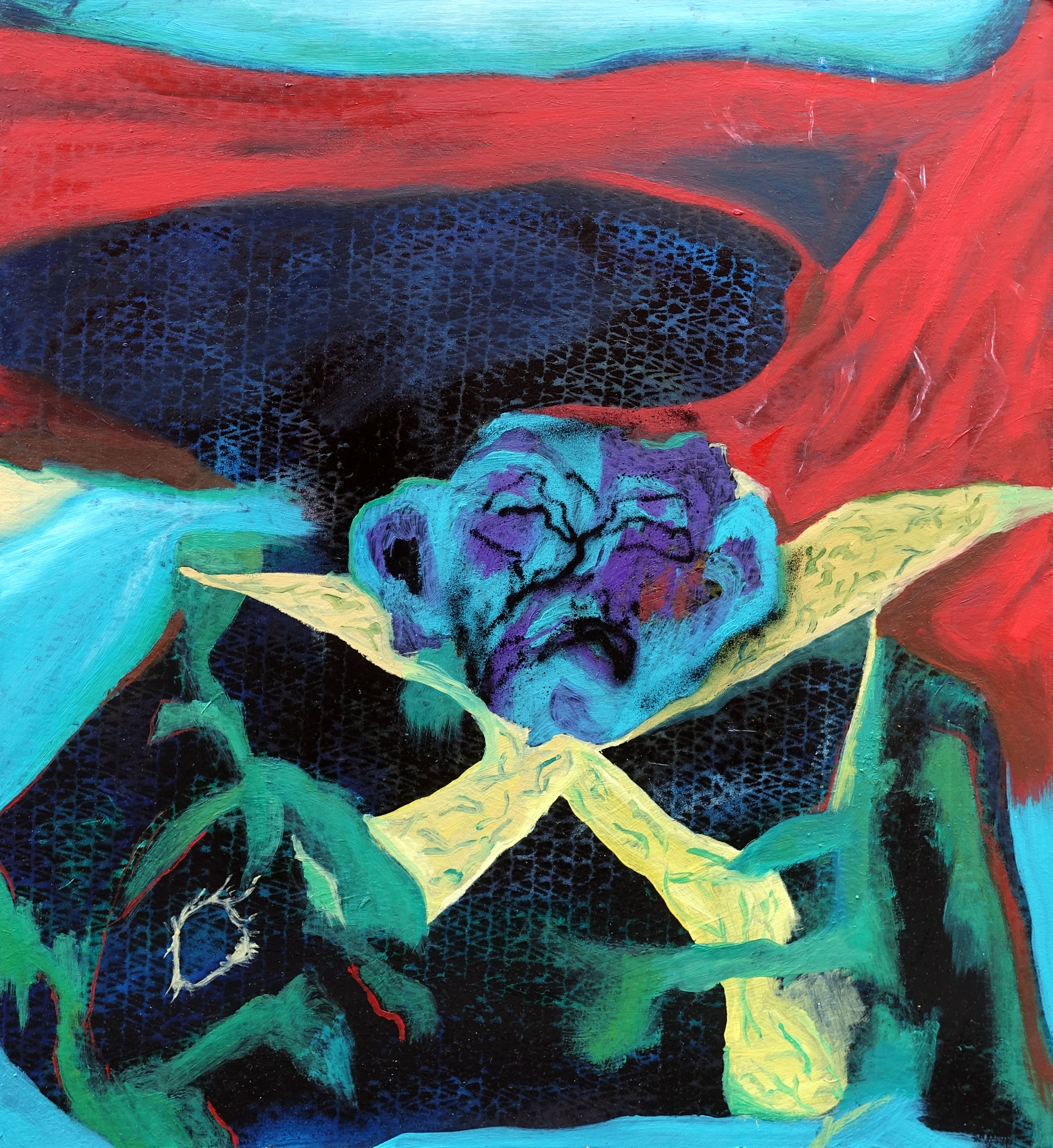 Lakuoil and spray paint on wood, 45x40cm, 2021