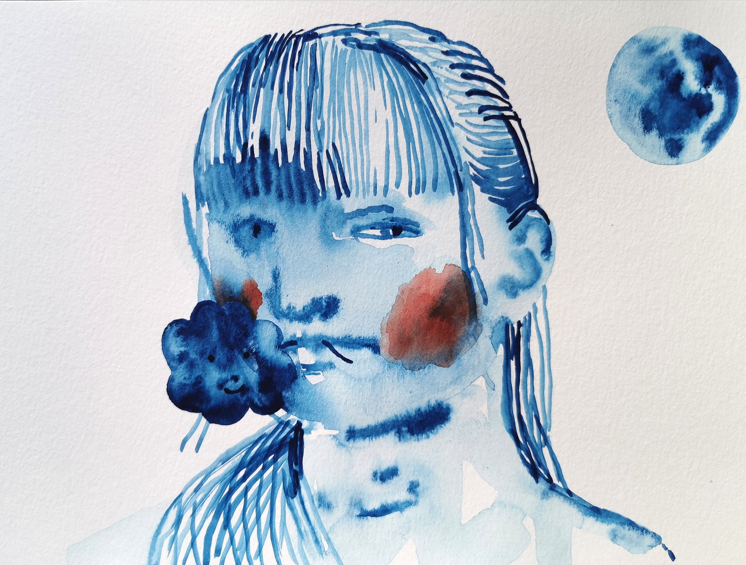 Moon, watercolor on paper, A3, 2022