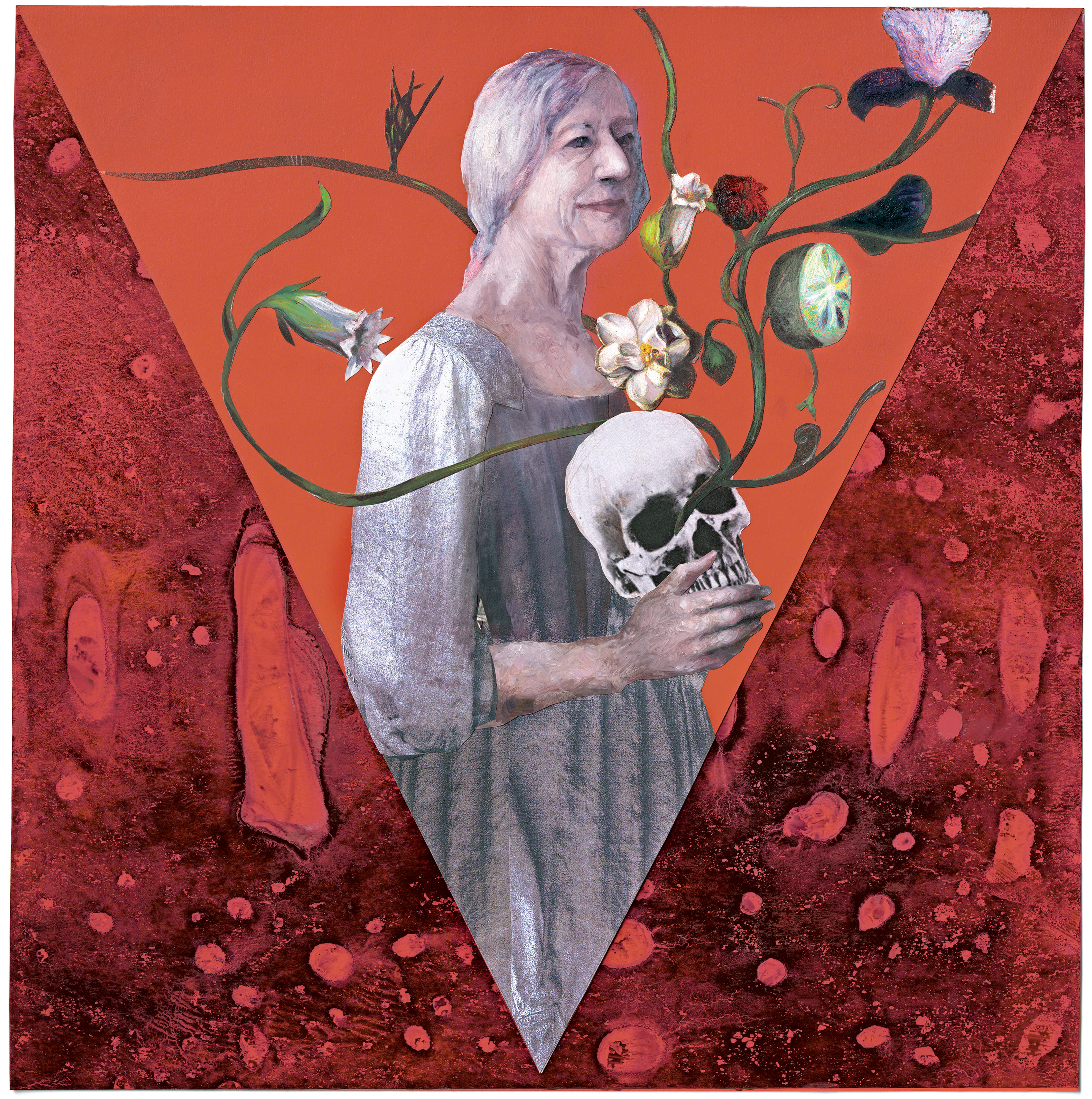 SaraSerie: The Great Daughters of God/Text: Susanne Breit-Kessler Oil paint on paper, collage with photo material, 50 x 50cmExhibition project at Moulins Cathedral as part of the «&nbsp;Biennale des Illustrateurs&nbsp;», 2015Book publisher: Chrismon, Leipzig, 2018