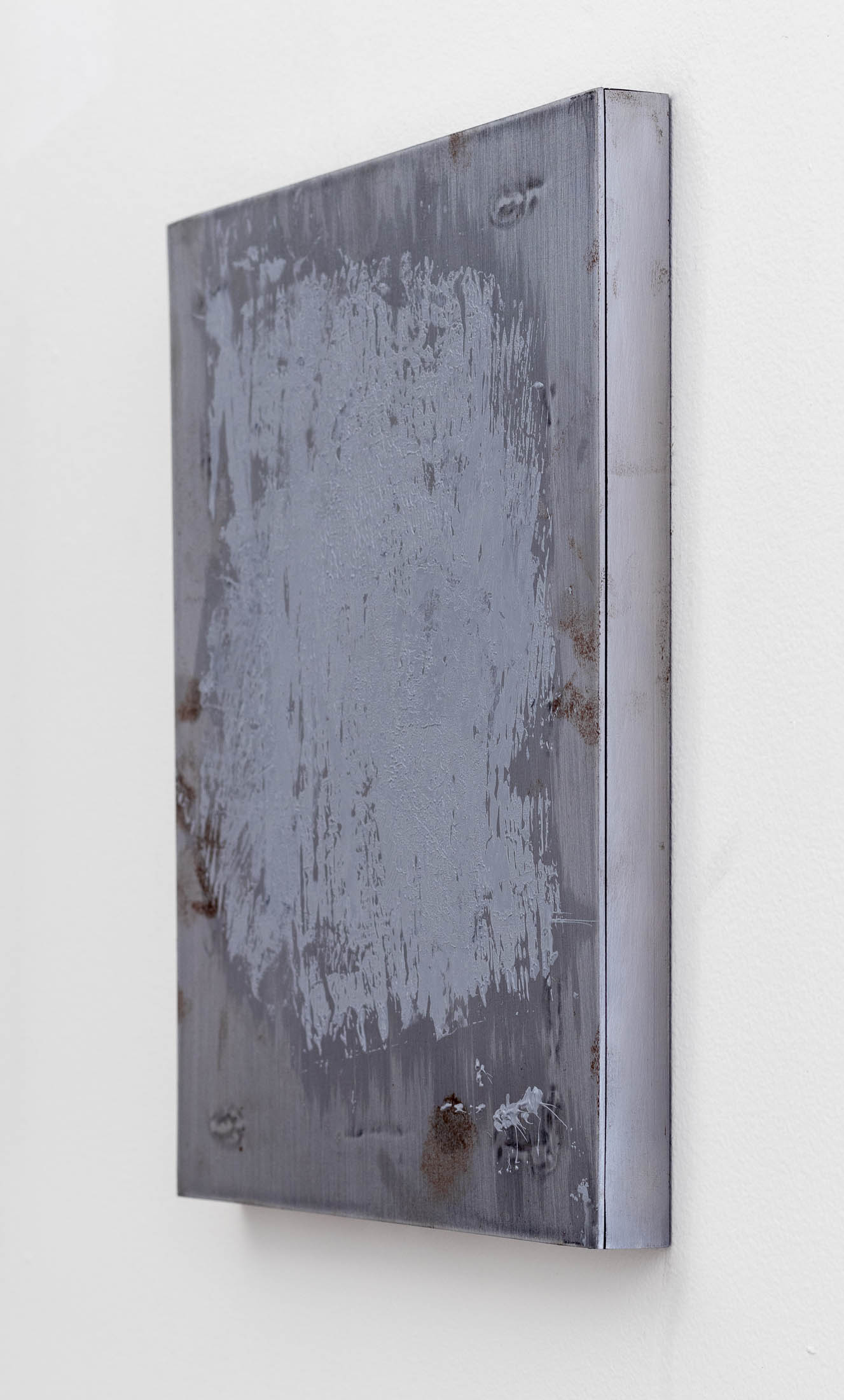 Study for disassemblage 2-1, 2019, thermal grease monoprint on steel, each 11 x 9 (28 x 23 cm)