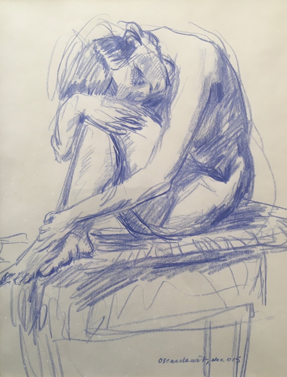 Armen om knieën 2015 - colored pencil 30x25 cm