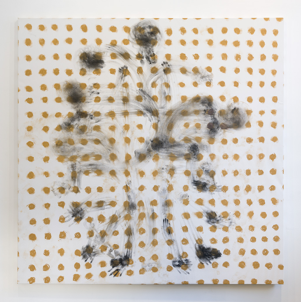 Breathing 5_1_5 with Embryonic Position on the Left and Right Side, 2023, charcoal and color charcoal on canvas, 78 x 78 in. (198.1 x 198.1 cm.) 