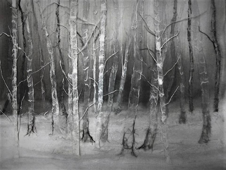 Gauze Works 50 x 70 cm Paper, Ash, Gauze