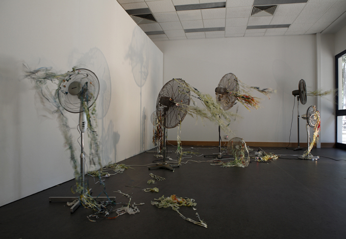 The installation view of 'Territory Time' at Chan contemporary art space, Darwin. Photography by Darwin Film Association.