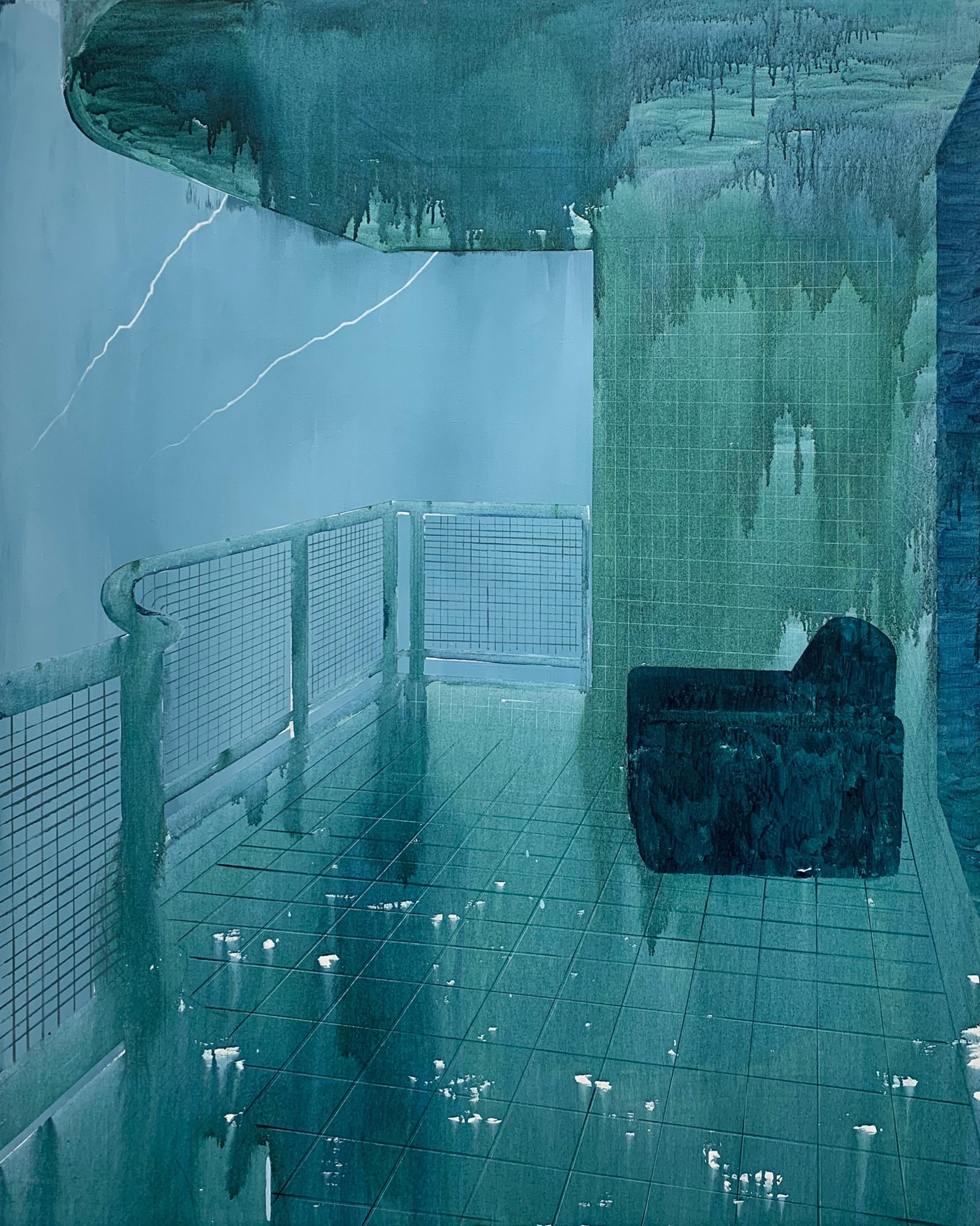 Balcony (Hong Kong Rain) 152 x 123cm. oil and acrylic on canvas (private collection, Beijing, China)