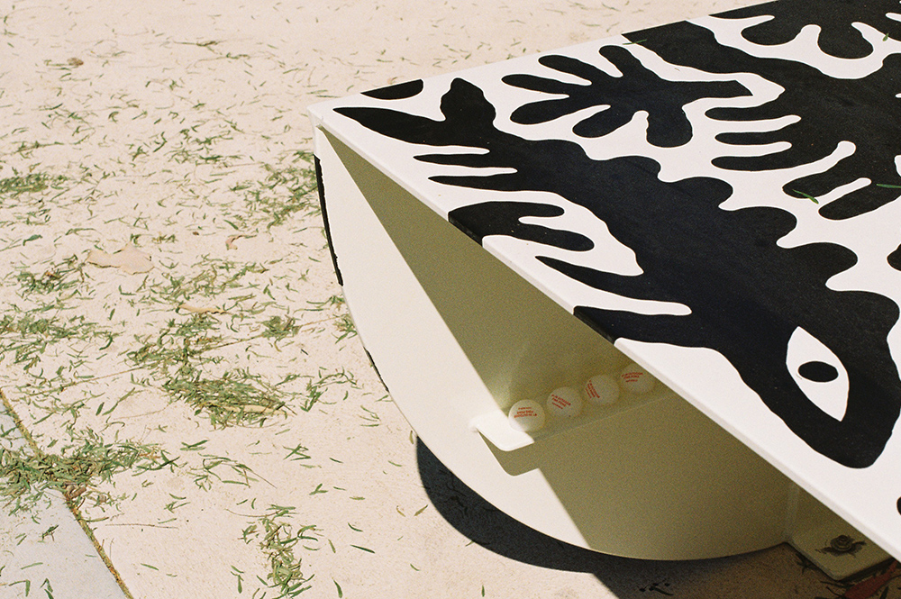 A POPP outdoor table tennis table with artwork by Minna Leunig