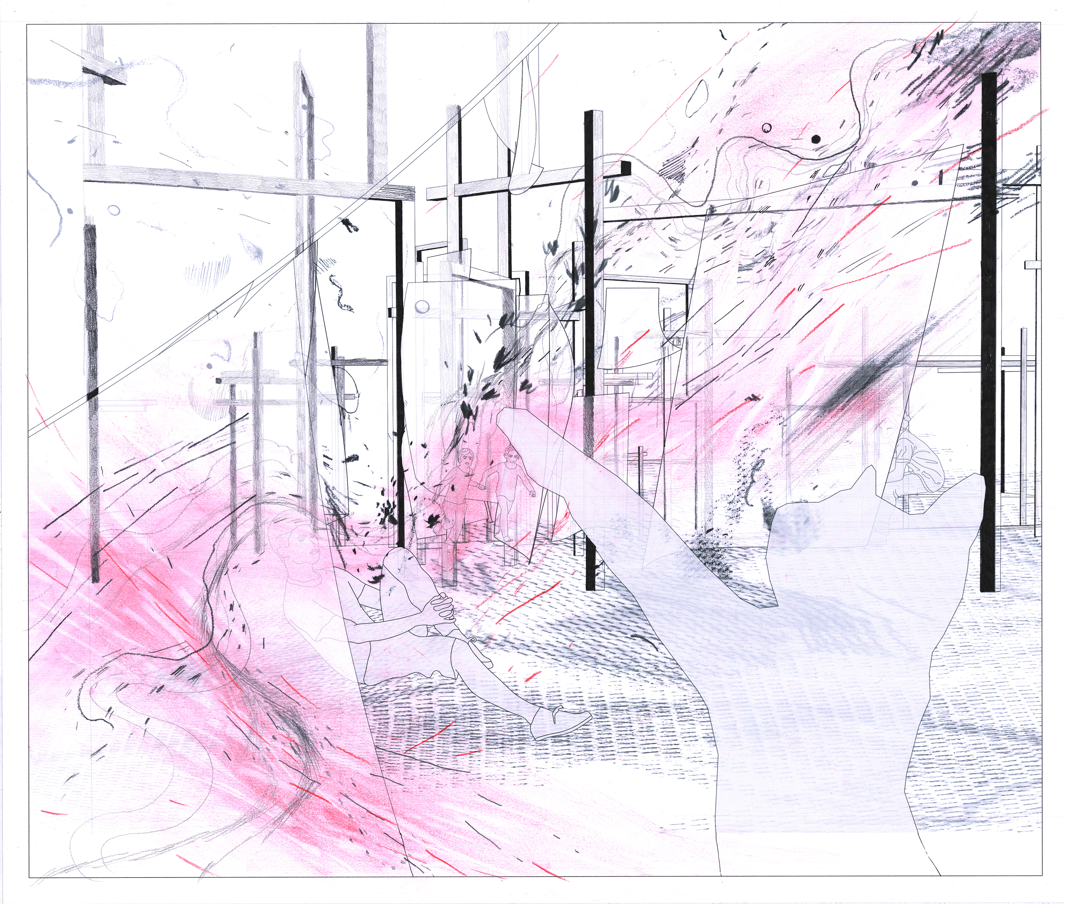 In time, layers of laundry and fabric put up and taken down by occupants change the light qualities of this space.