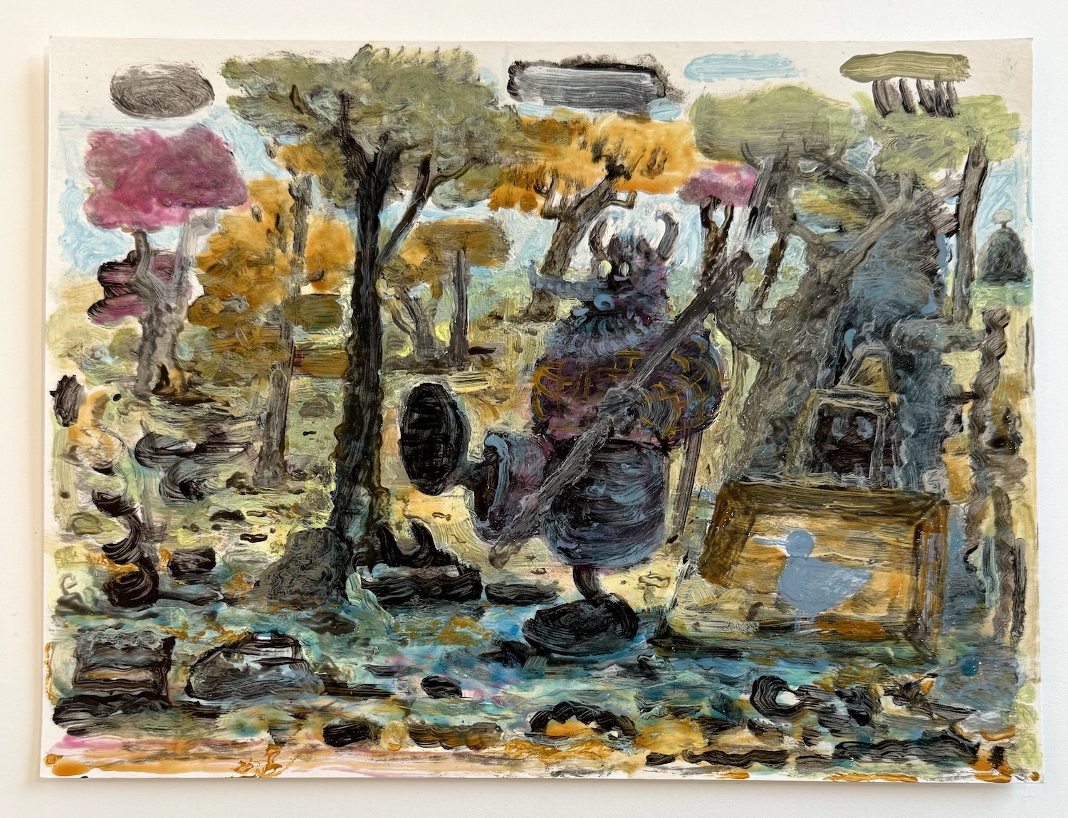 On The March, 2022, Acrylic on paper, 9 x 12 in.