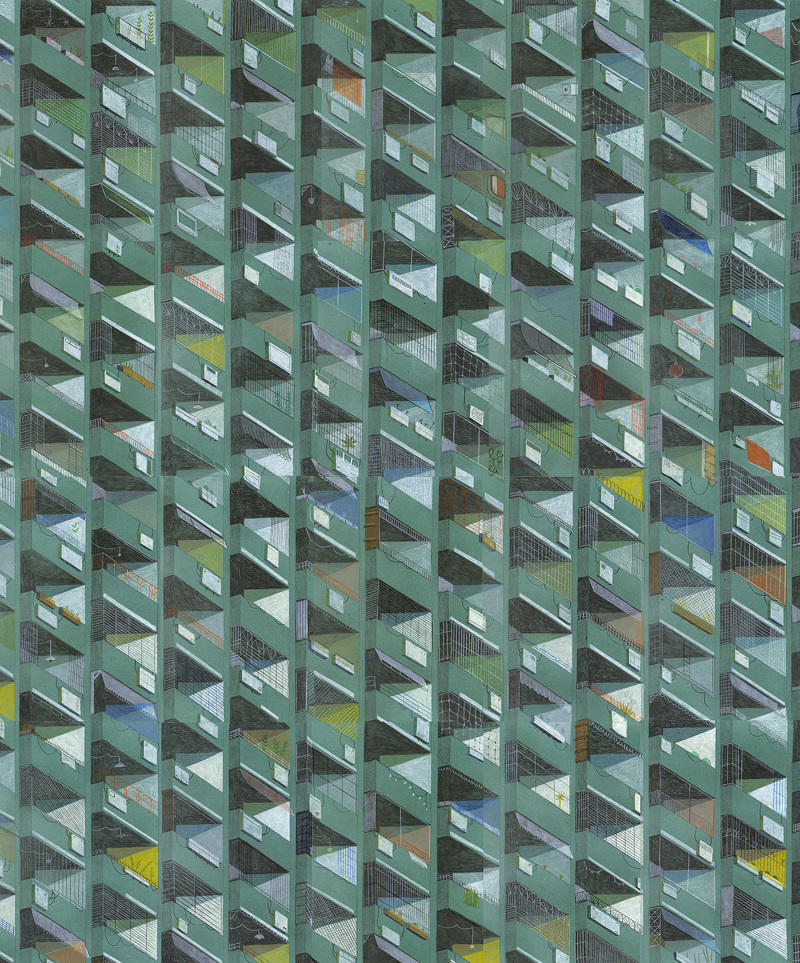 Sammlung 5,  Polychromos and markers on paper, 166 x 146 cm, 2021