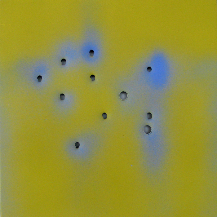 kleifontanano #7, 2003, oil on aluminum with gunshot, 22x22 in
