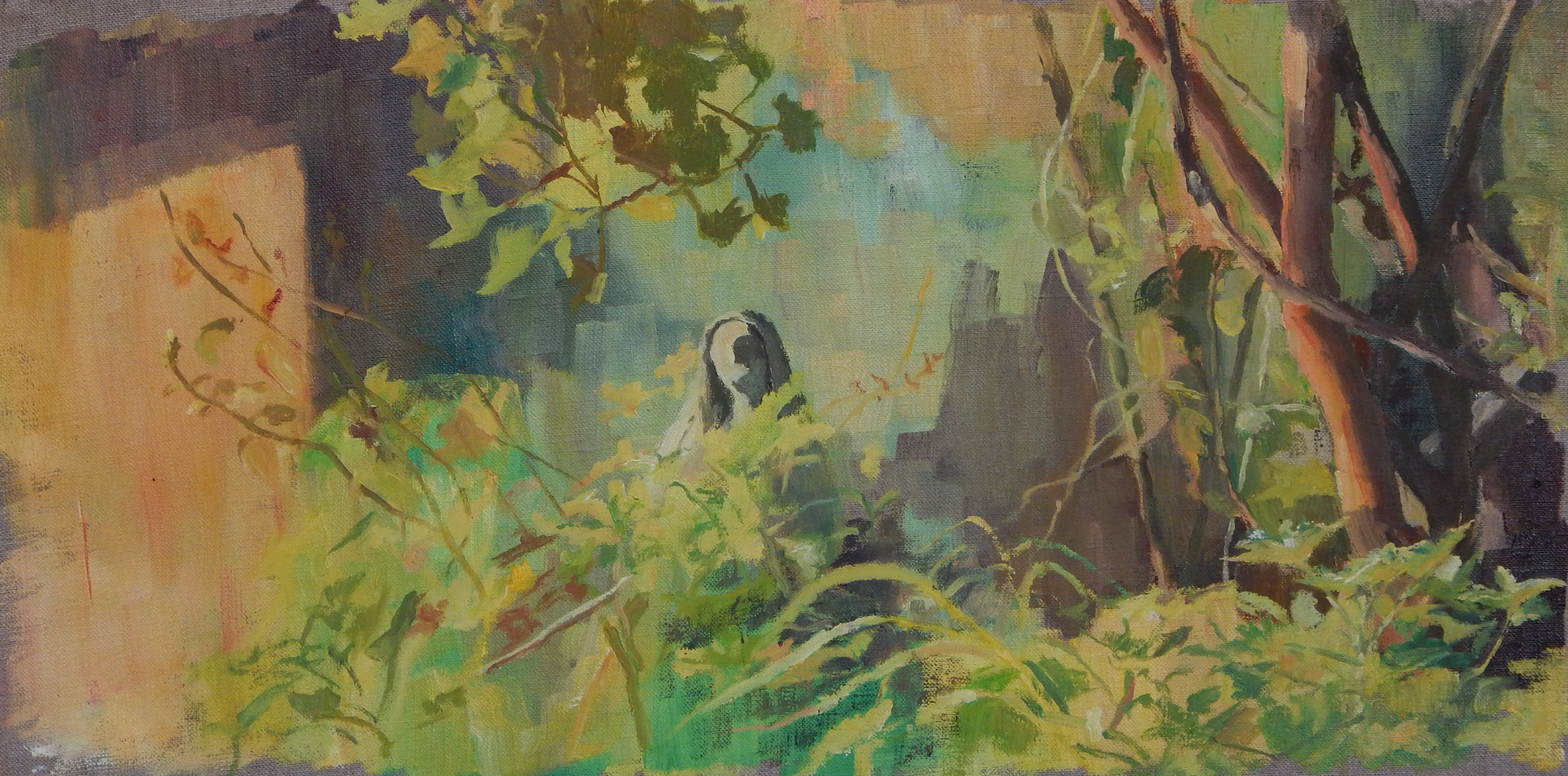 La virgen del jardín de Amaza - 33x60 cm - óleo sobre tela