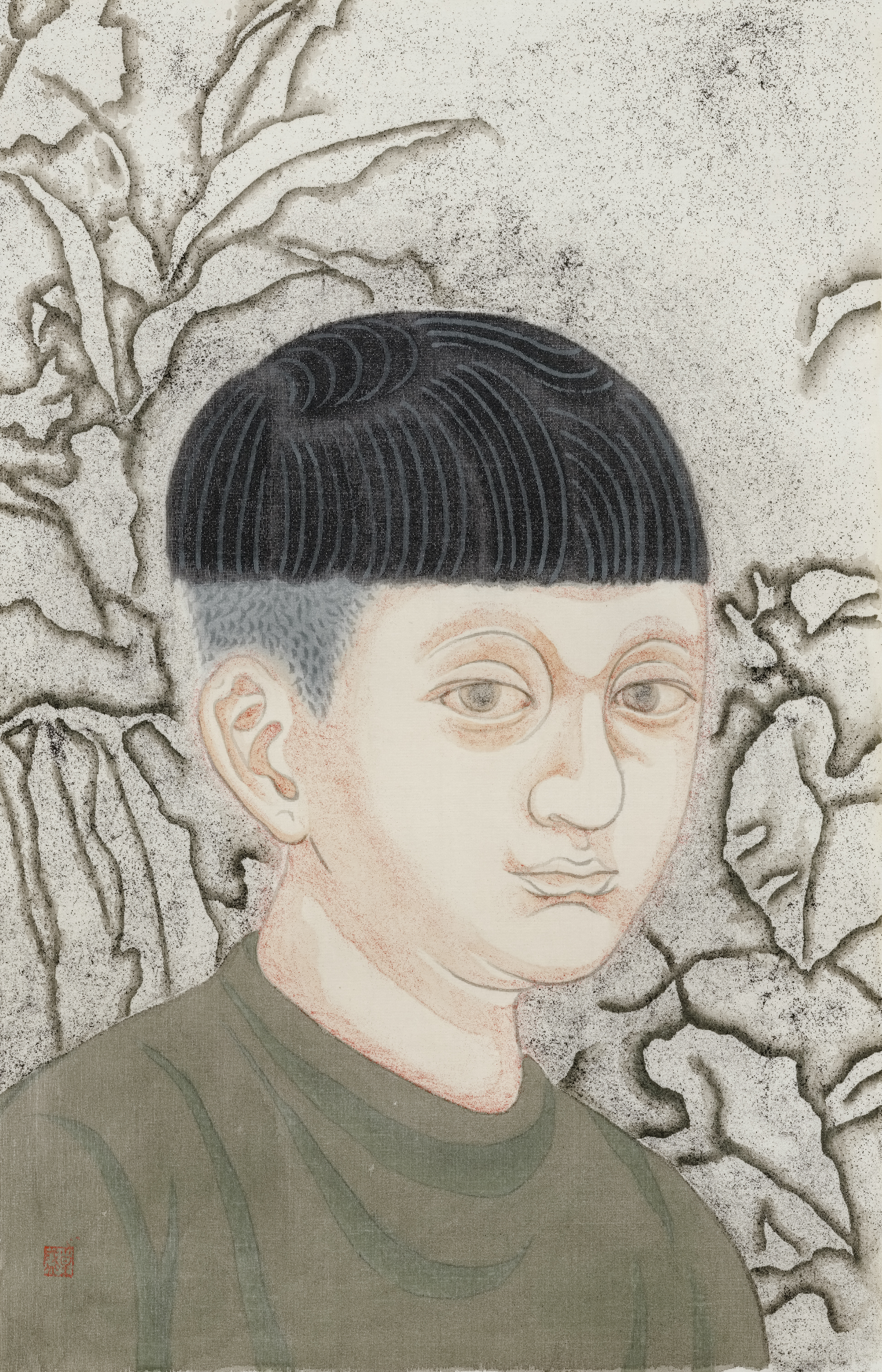 Men, 2021, mineral pigment, ink on silk, 33x21cm (13x8.3 in)