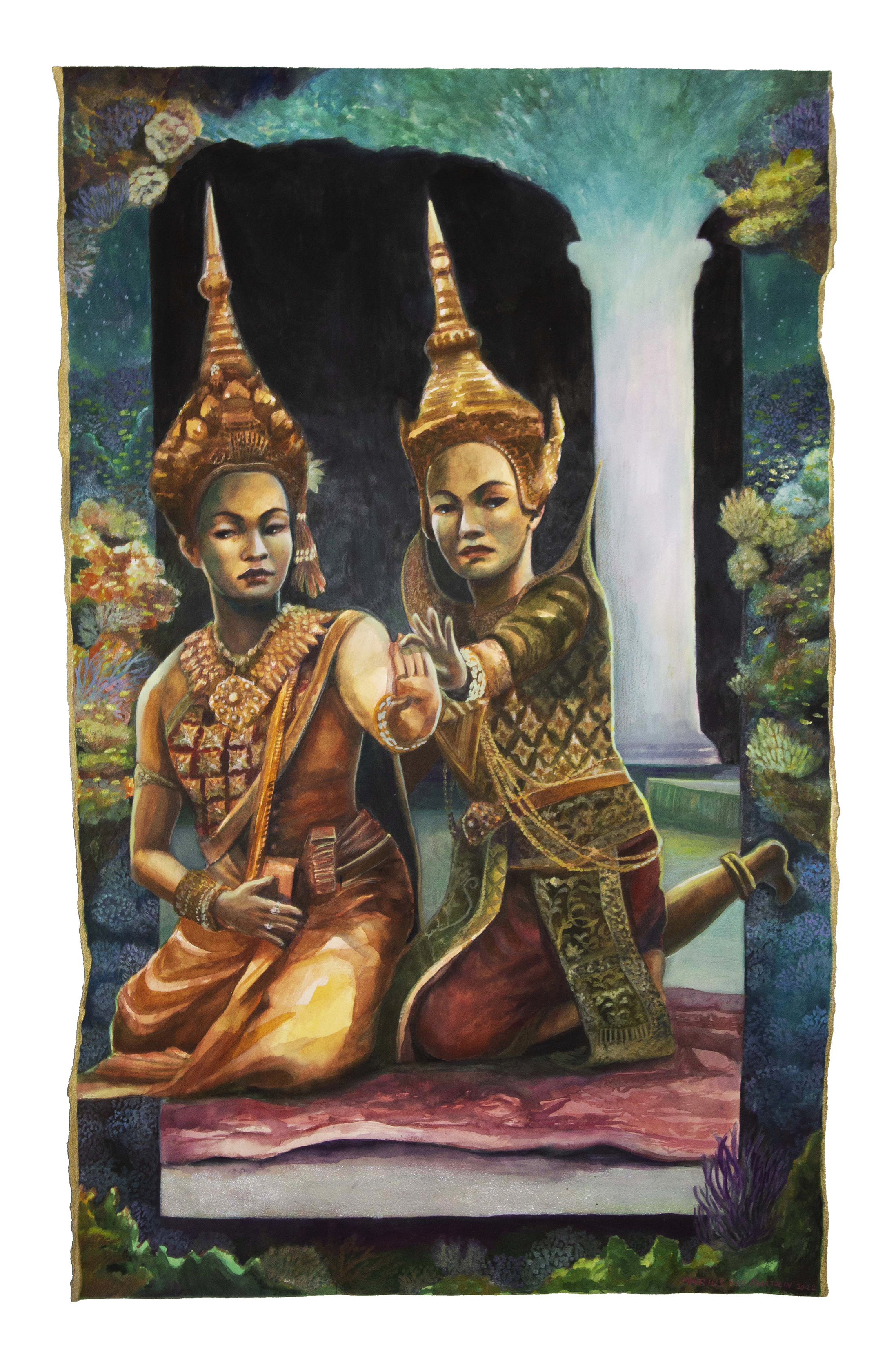 "The Ocean Between Us." Watercolor, gouache and colored pencil on paper.  18 1/4 in x 30 in.  2022.