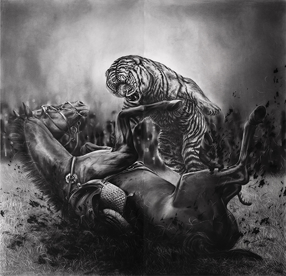 Las Interferencias de la Historia, 2018. Charcoal on paper, 96 x 96 inches.