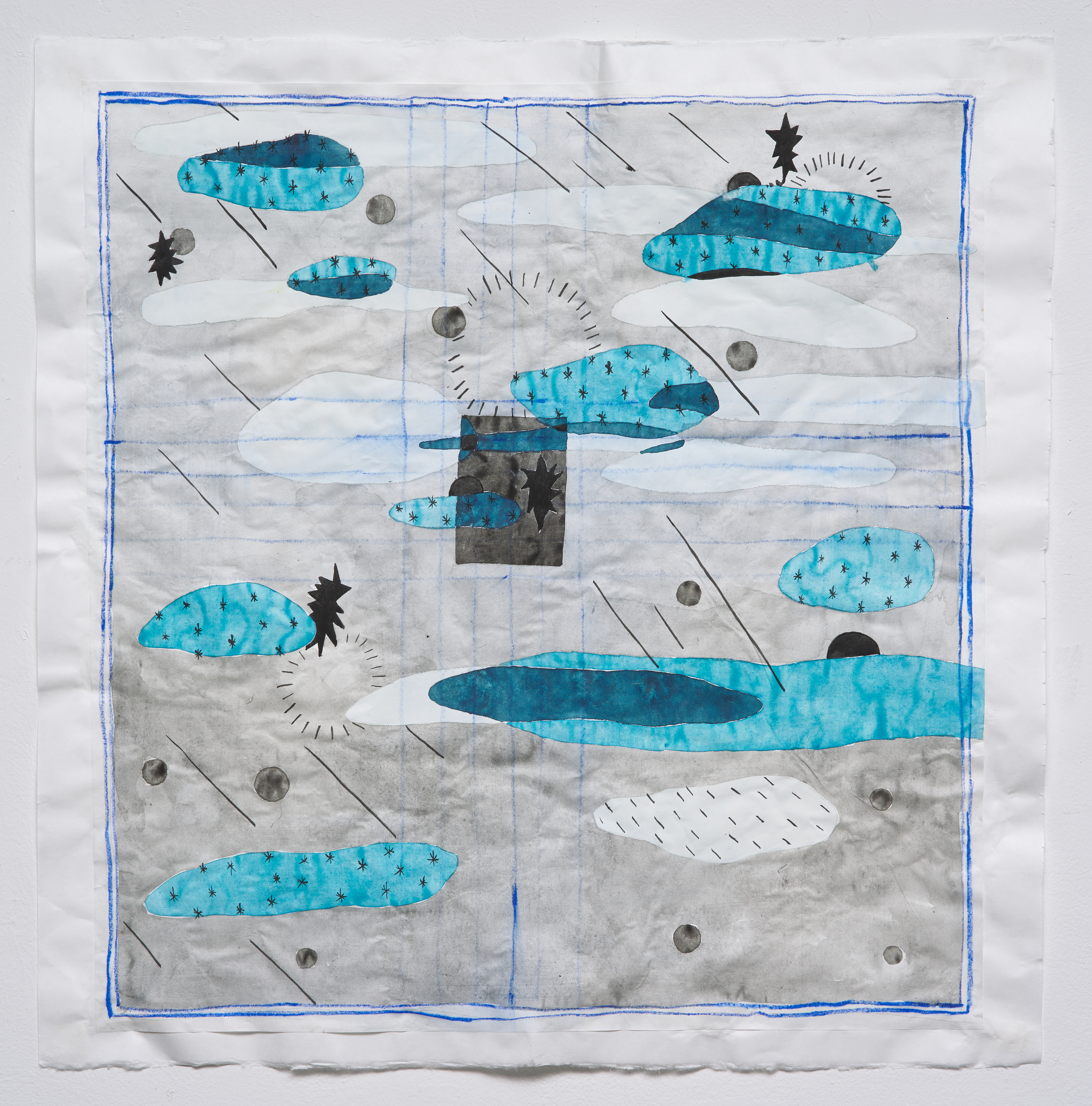 반짝거리는 젖은 구름, 2020, Korean Paint on Hanji, 71x71cm