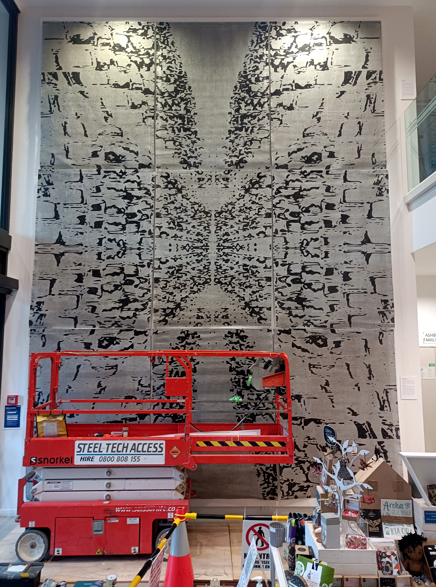 AAG Foyer Wall Commission, Cinéma of the Rorschach, 2021, acrylic on unstretched hessian with aluminium support bars, nine segments, overall dimensions; 6095x4495x50mm