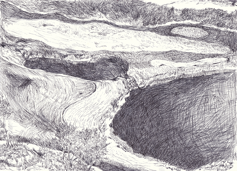 새벽 골프장, 2020, pencil on paper, 21*27.9(cm)