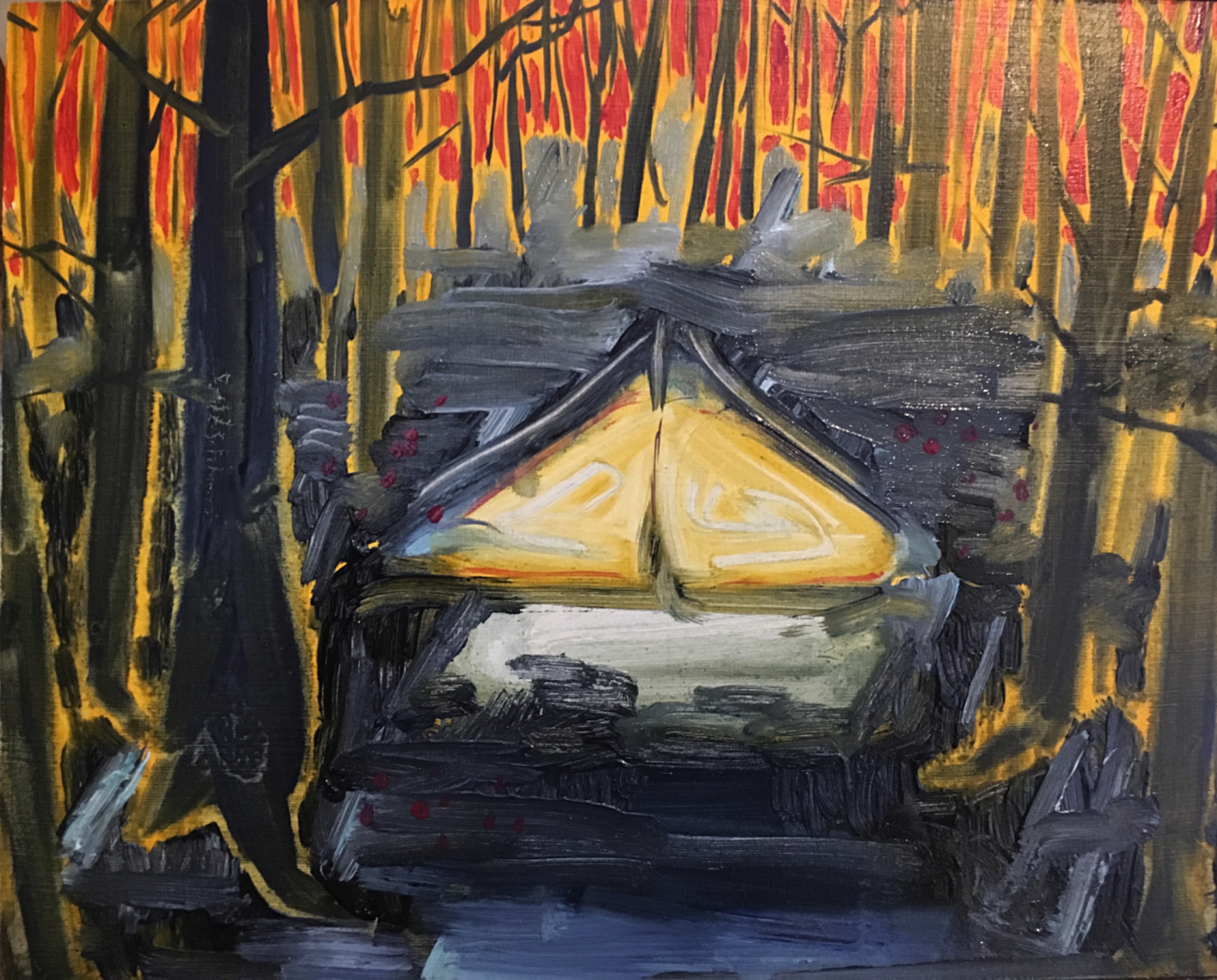 Sleepover, oil on panel, 8 x 10 inches, 2019.