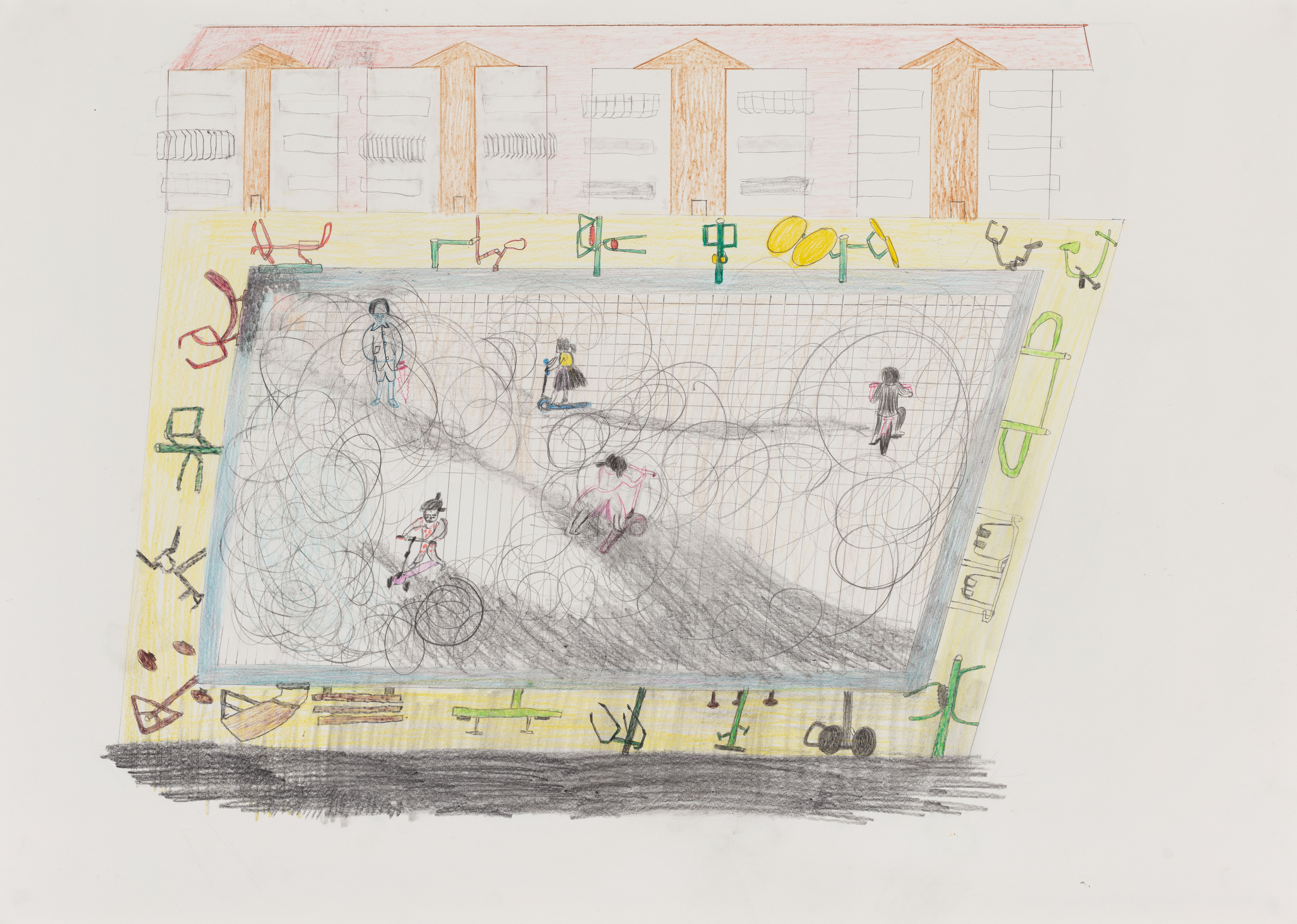 A Nameless Residential Quarter I, 44 × 61.5cm, colored pencil, graphic on paper,2021