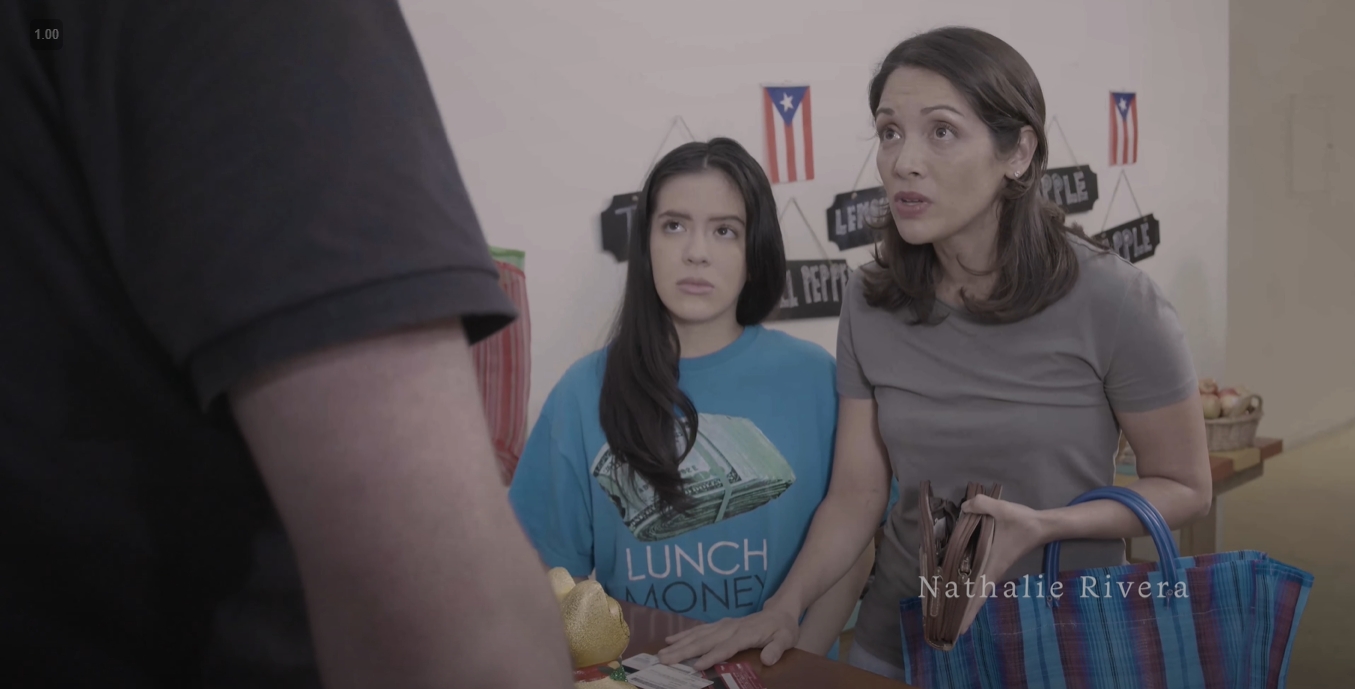 Zoe's shirt is meant for comedic irony. They have no money.