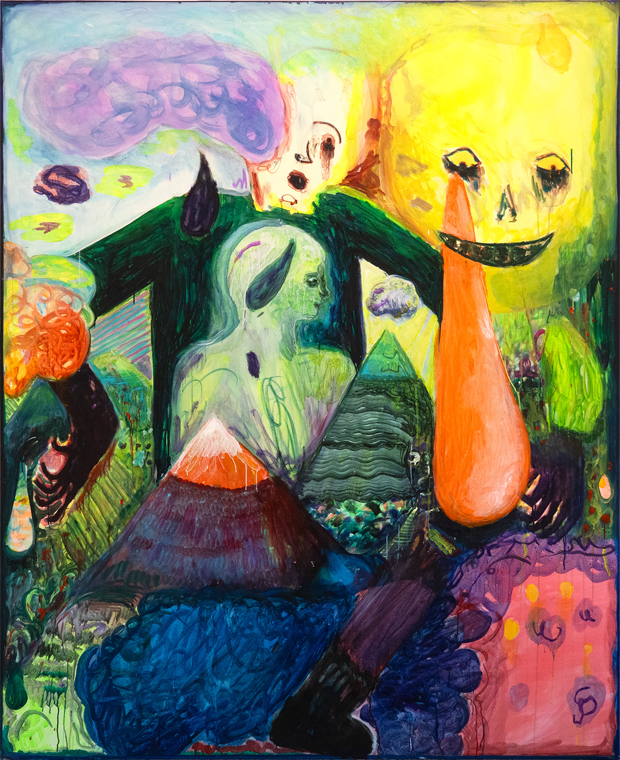 Gute Tage, schlechte Tage / 210 x 170 cm / watercolor, ink, acrylic on nettle / Andreas Lech 2024