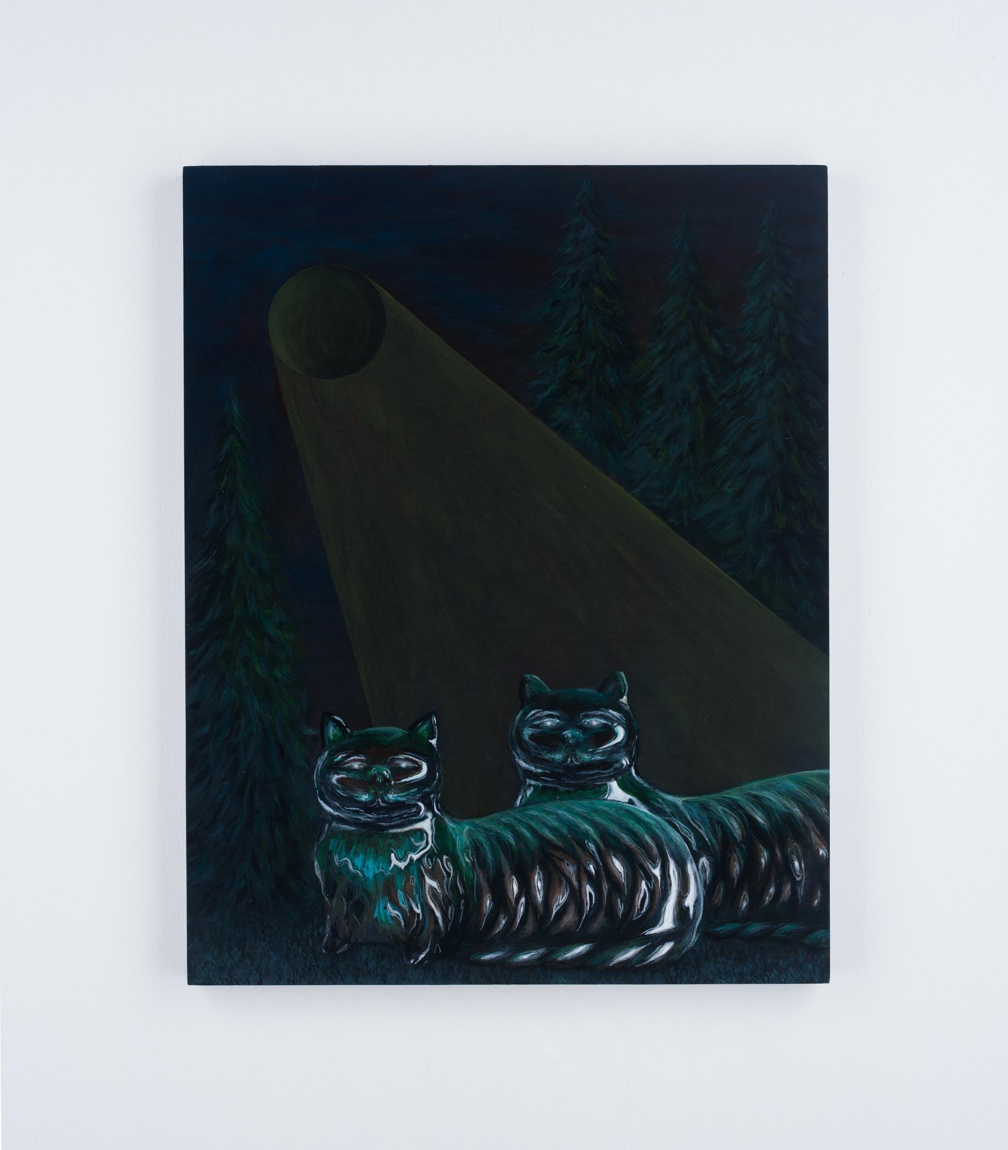 Two Cats, 2019, acrylic on board, 25 x 30 cm. Exhibited at Hyper Contemporary 2019