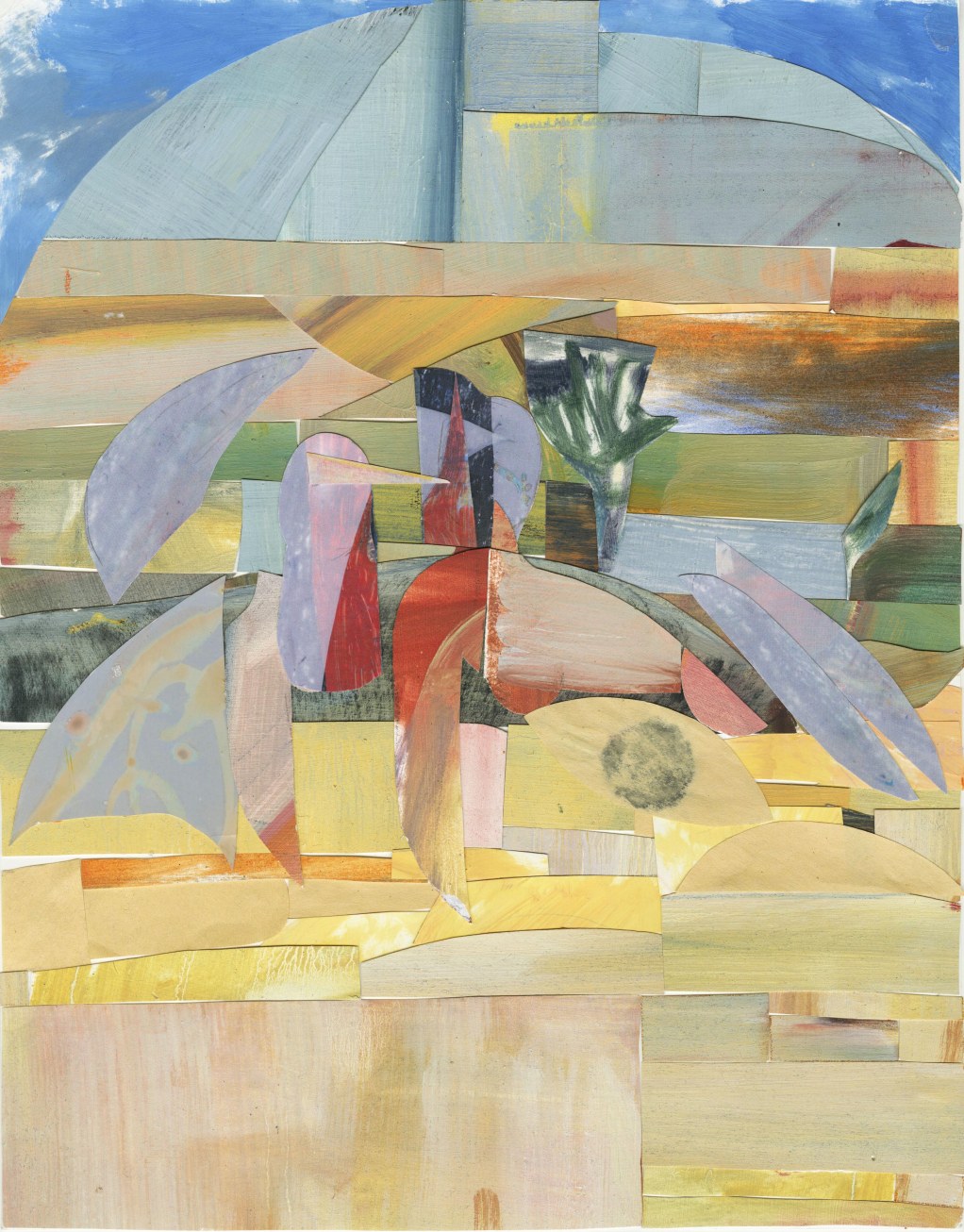 Beneath the domed sky, 11 x 14 inches, collaged oil on paper, 2018