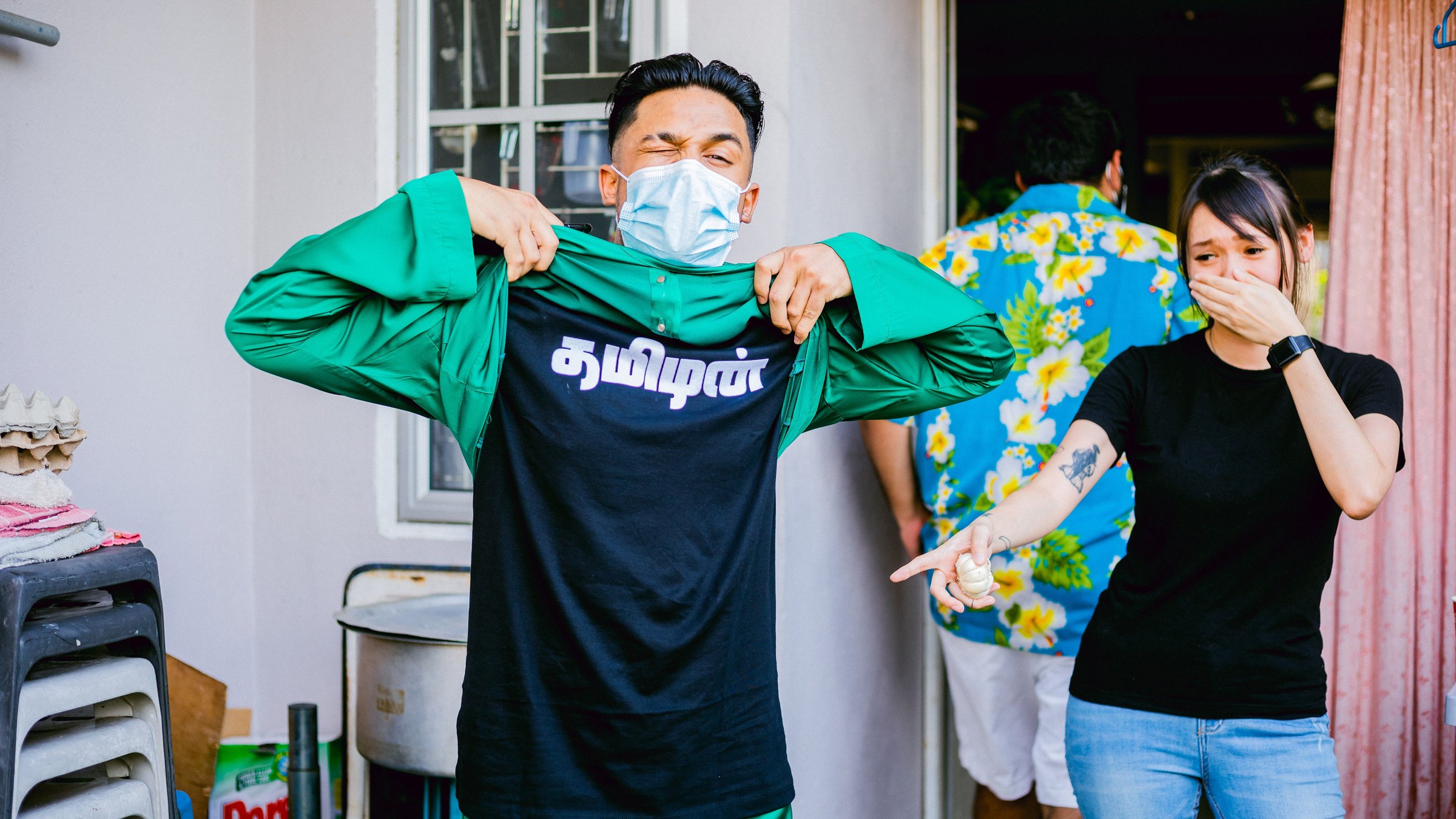 Harvinth Skin showing of his 'Tamilan' tee