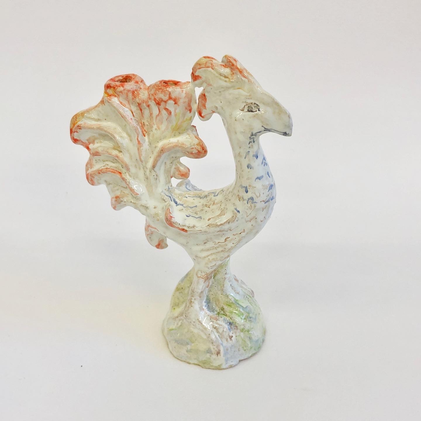 bird candleholder, glazed stoneware