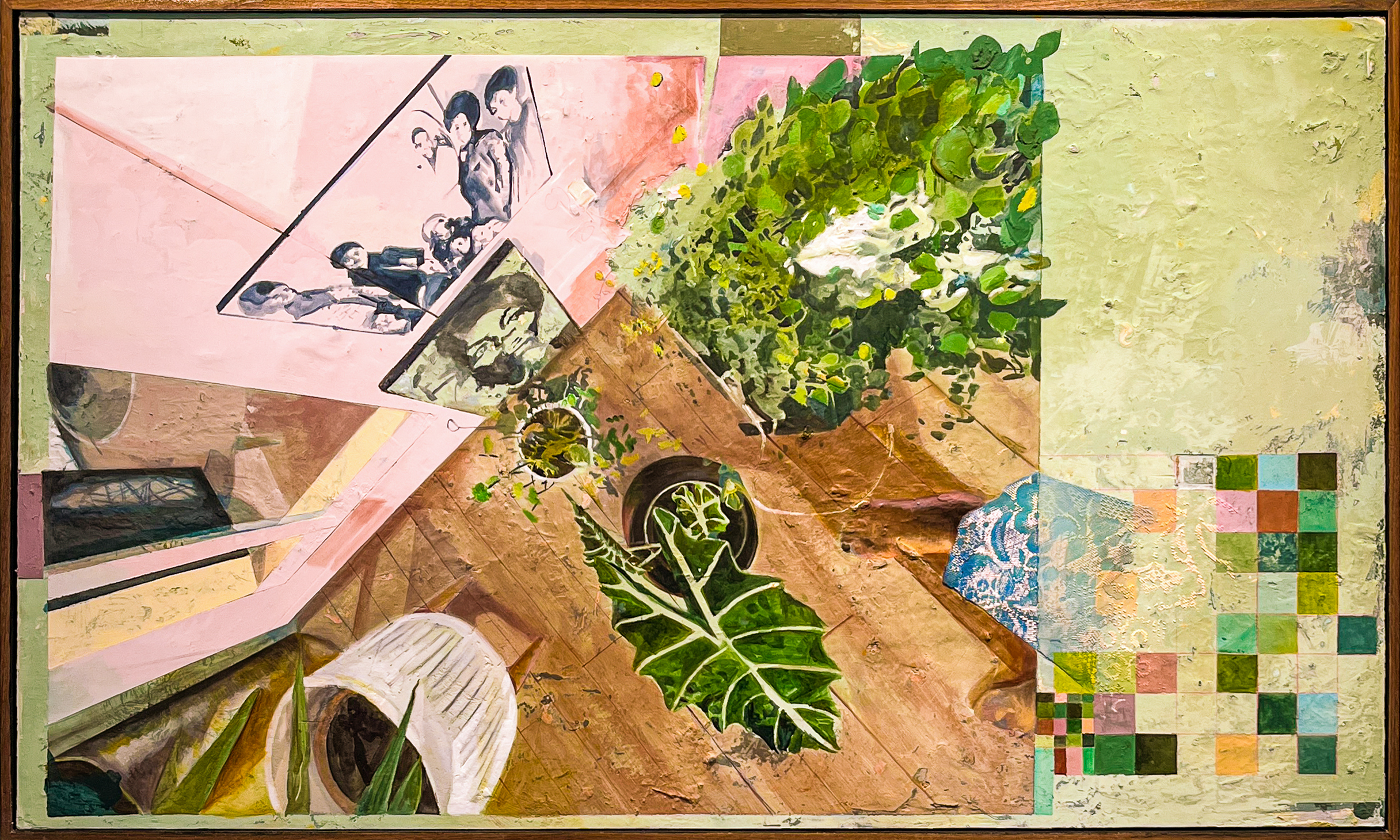 Leavers, 2023, Gypsum plaster, pigment, dye, venetian plaster, latex, acrylic on gypsum board (fresco-secco) with artist frame, 33 x 55 in, $15,000