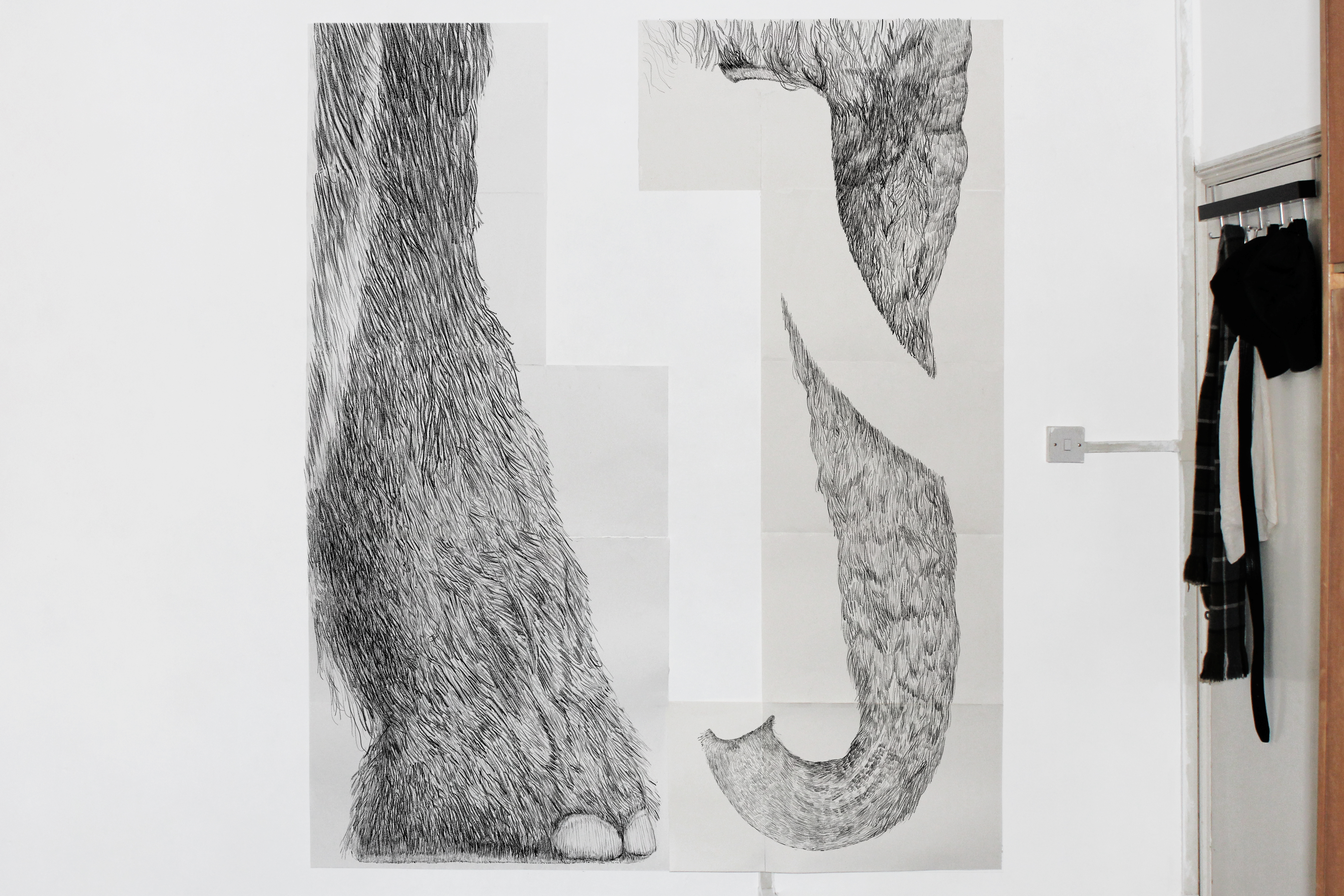 Mammoth, crayon on paper, both sections are 630 x 1,485 mm - Buckinghamshire County Museum