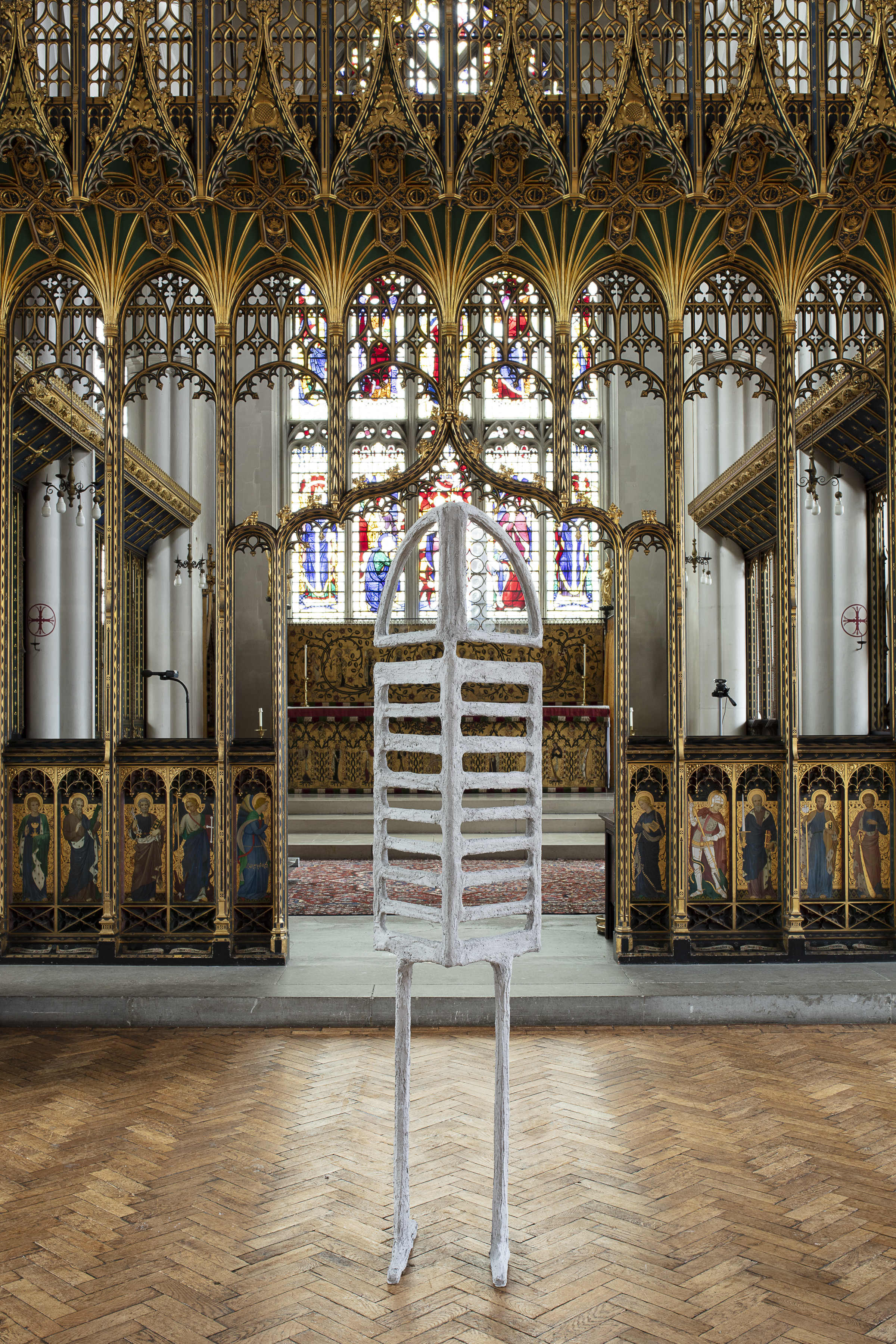 The Crowd (Part 1 -  St Cyprian's Church), 2020, steel, plaster, burlap, sand, pigment, glass, shower curtain hooks