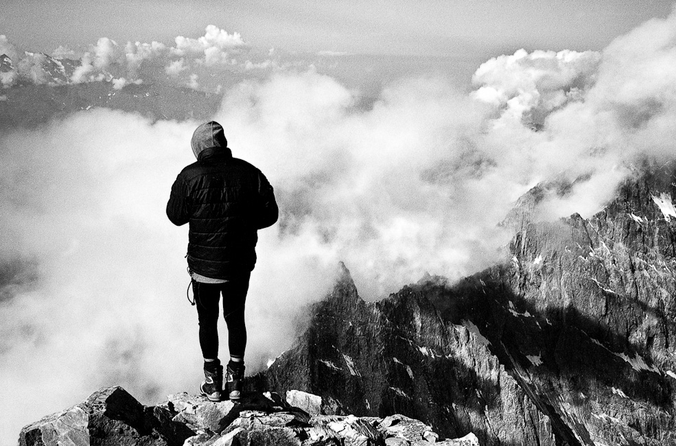 Tato Nadiradze contemplating at Ushba's high camp