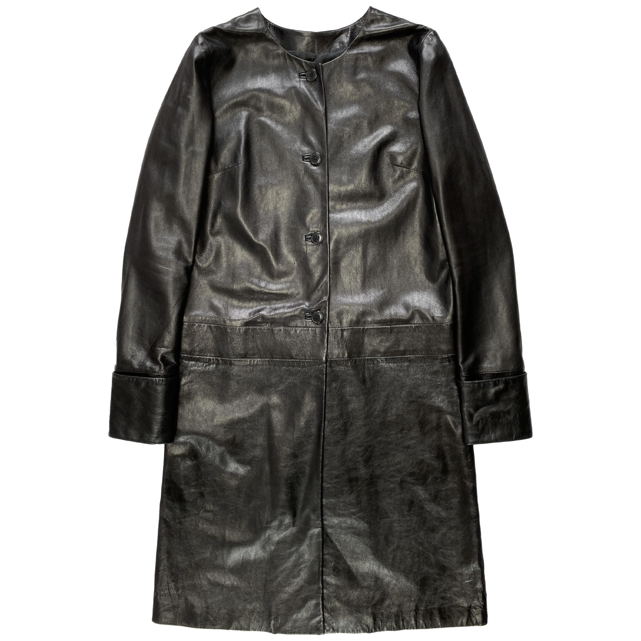 Helmut Lang, S/S 2001 Rounded-Collar Leather Trench-Dress - La