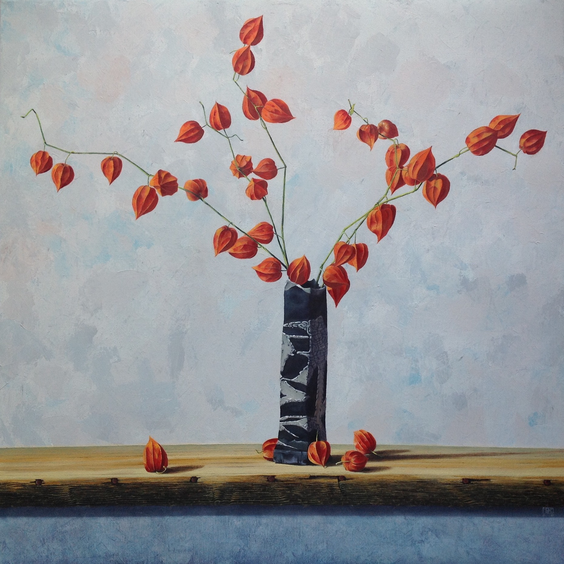 111–Vase mit Lampionblumen70×70 cmÖl auf Leinwand2017︎ Bild kaufen