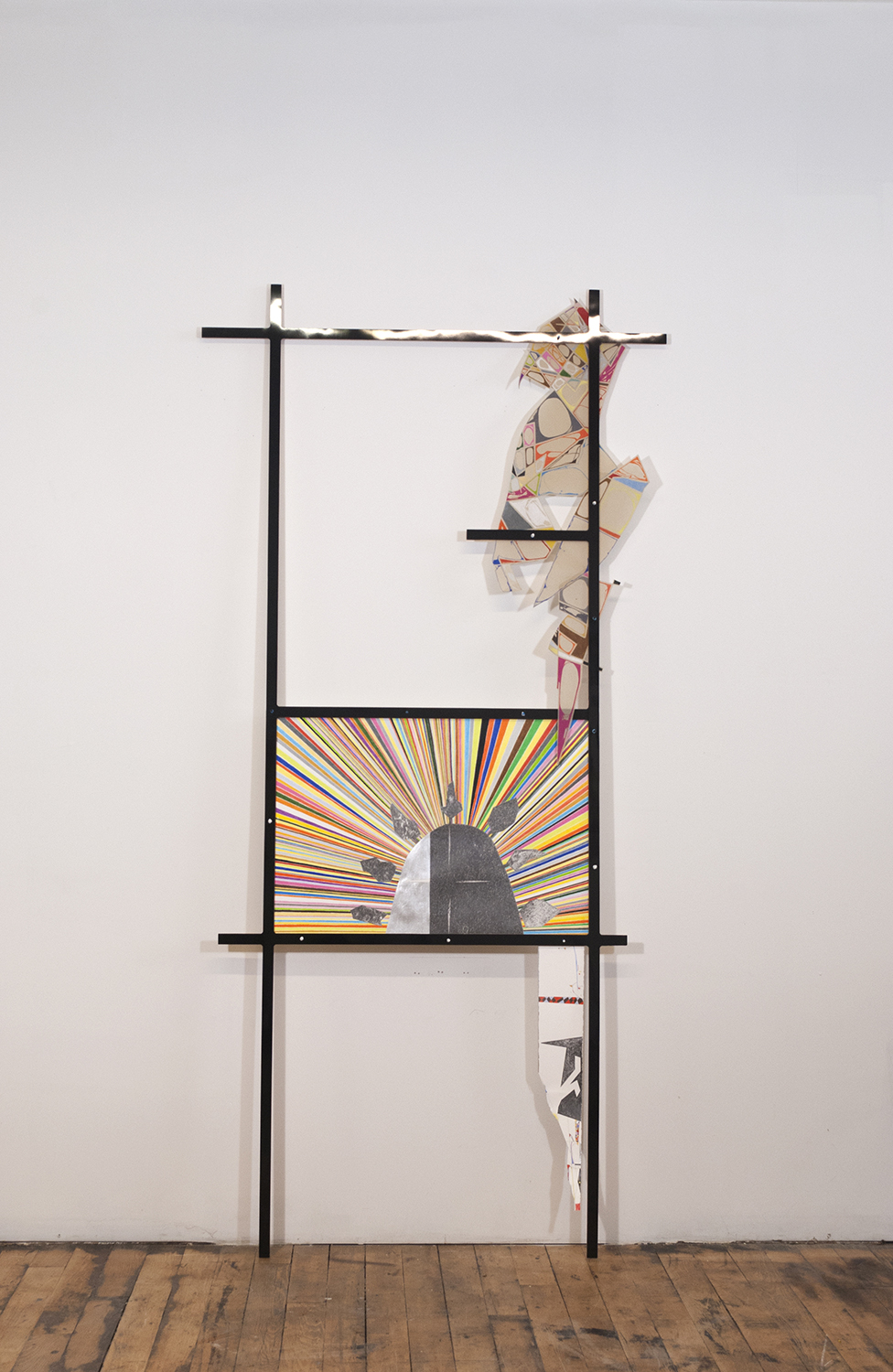 fourteenth station  Graphite, colored pencil, and aluminum leaf on paper and mylar. Wood, Formica and acrylic paint.   2012 - 83 x 34 x 3