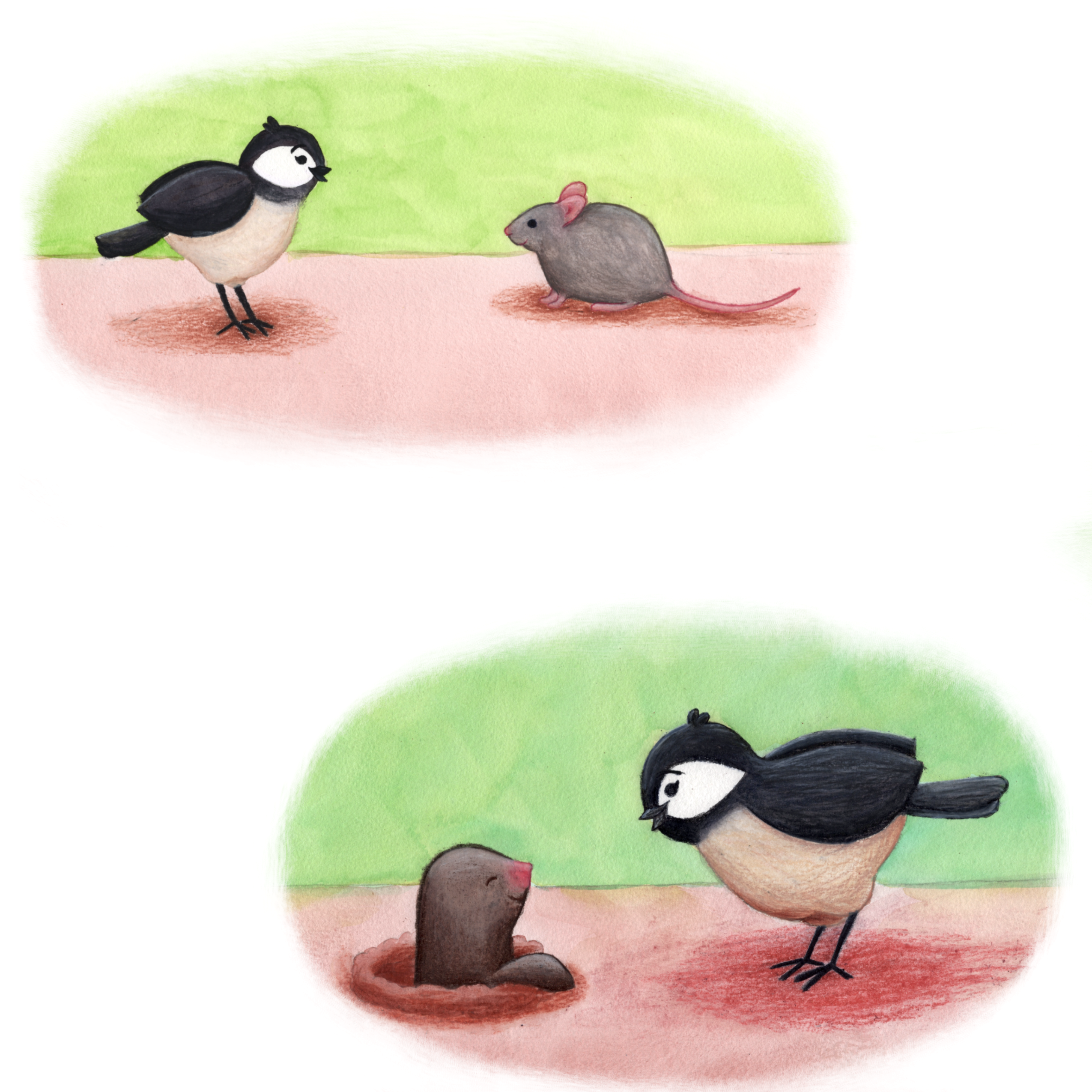 Telling Friends Part IWatercolor, colored pencil, and digital, Dimensions vary, 2023