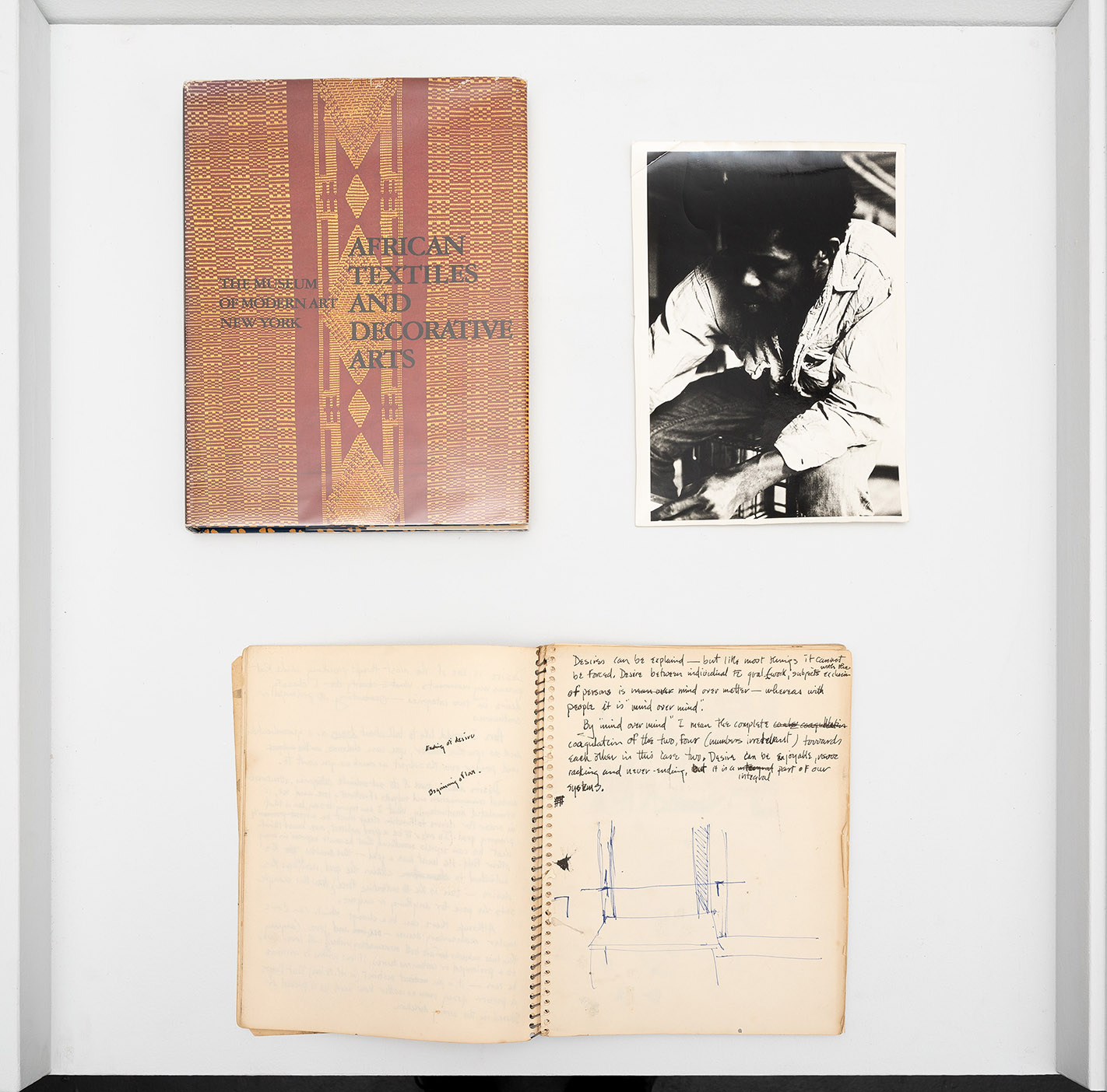 Catalog for the Museum of Modern Art exhibition, African Textiles and Decorative Arts, Roy Seiber, 1972. Notebook, circa 1970. Photograph of Malcolm Mooney by Morris Alston, 1965.